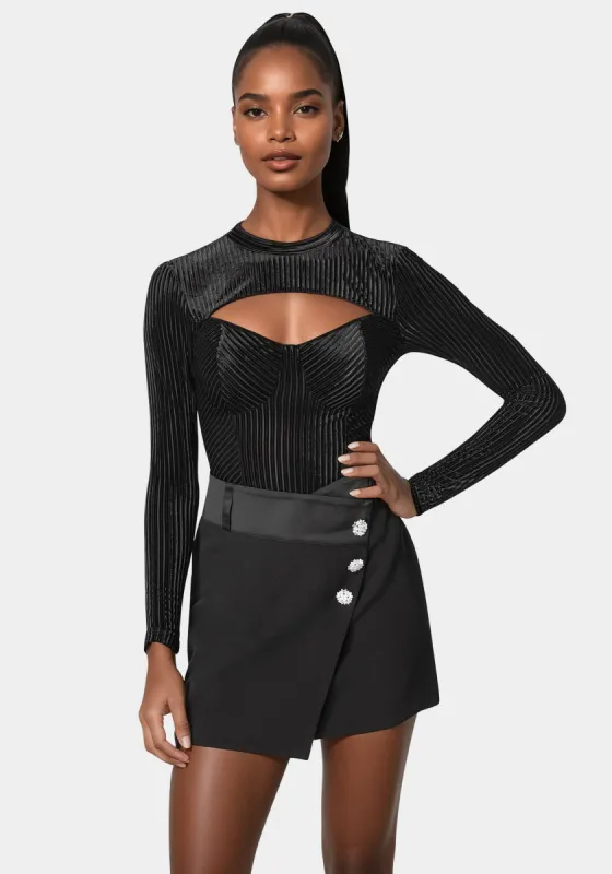 Shadow Stripe Velour Cutout Bodysuit sold by Bebe