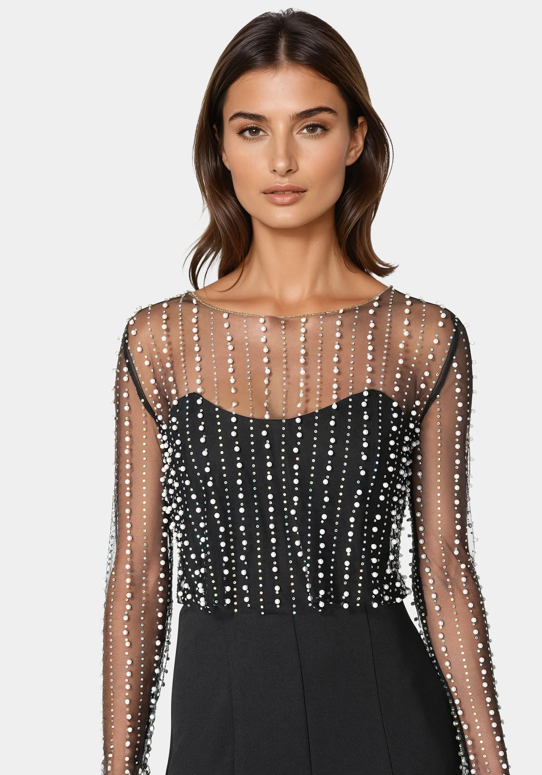 Studded Pearl Top And Palazzo Leg Jumpsuit sold by Bebe product image thumbnail 4