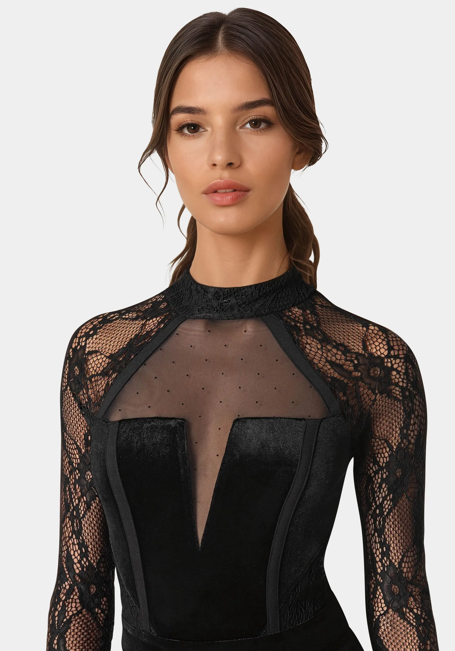 Lace Combo Velour Catsuit sold by Bebe product image thumbnail 4