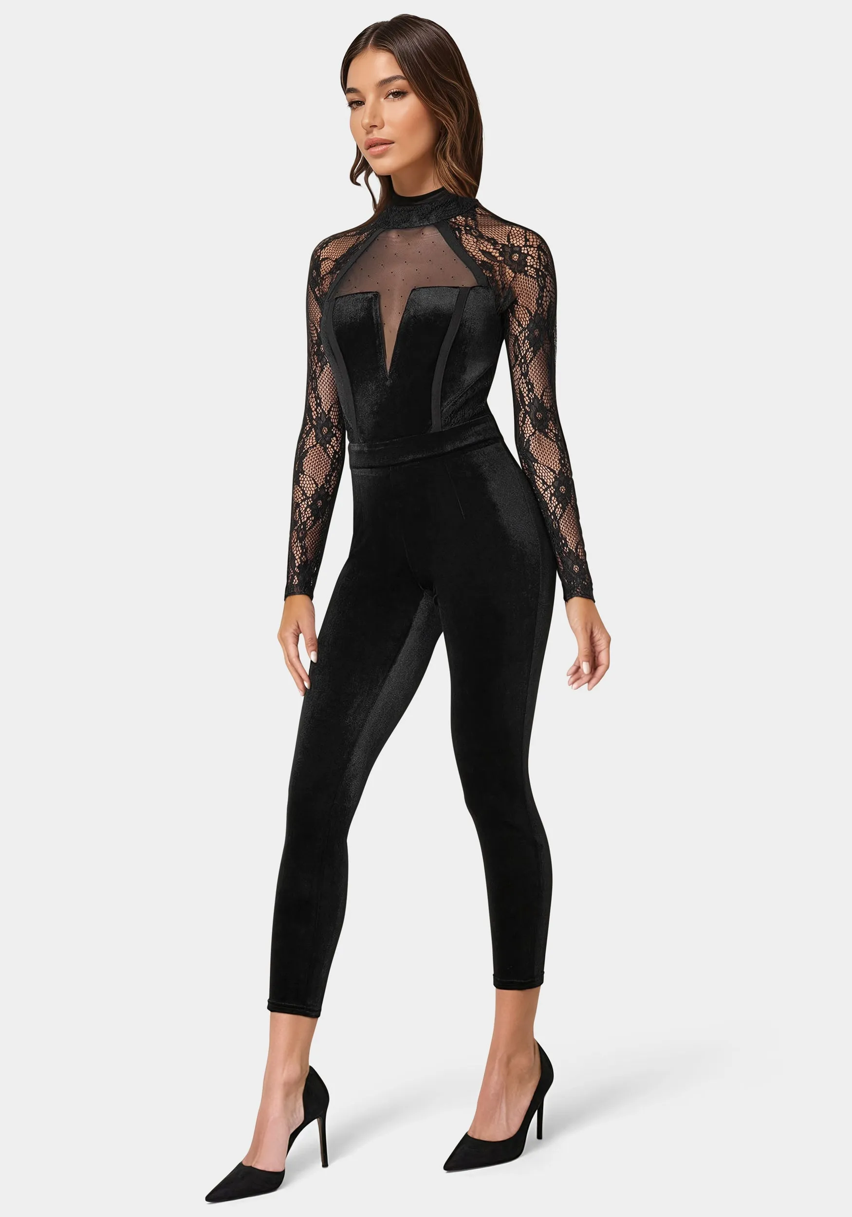 Lace Combo Velour Catsuit sold by Bebe product image thumbnail 2