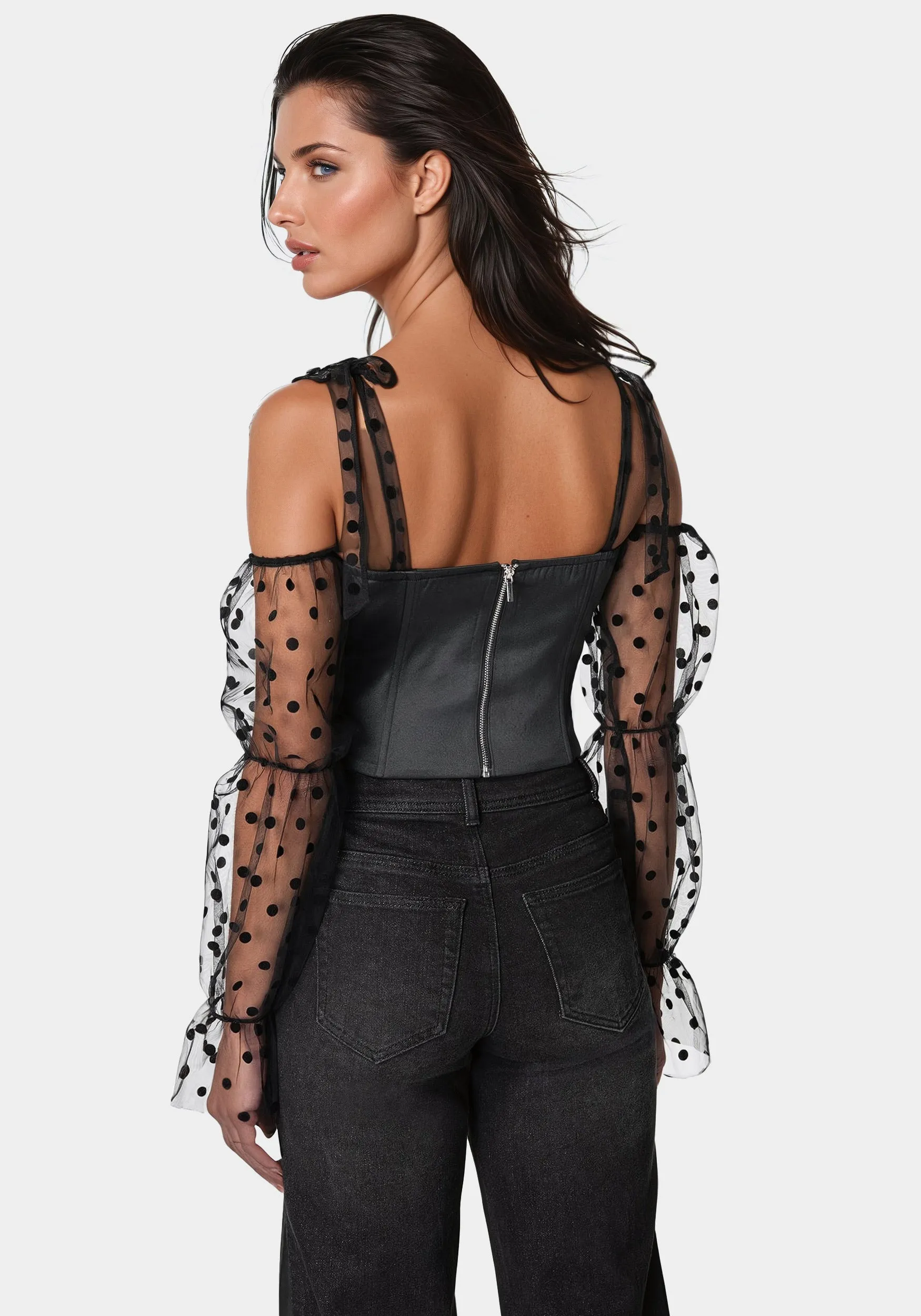 Swiss Dot Sleeve Satin Corset sold by Bebe product image thumbnail 3