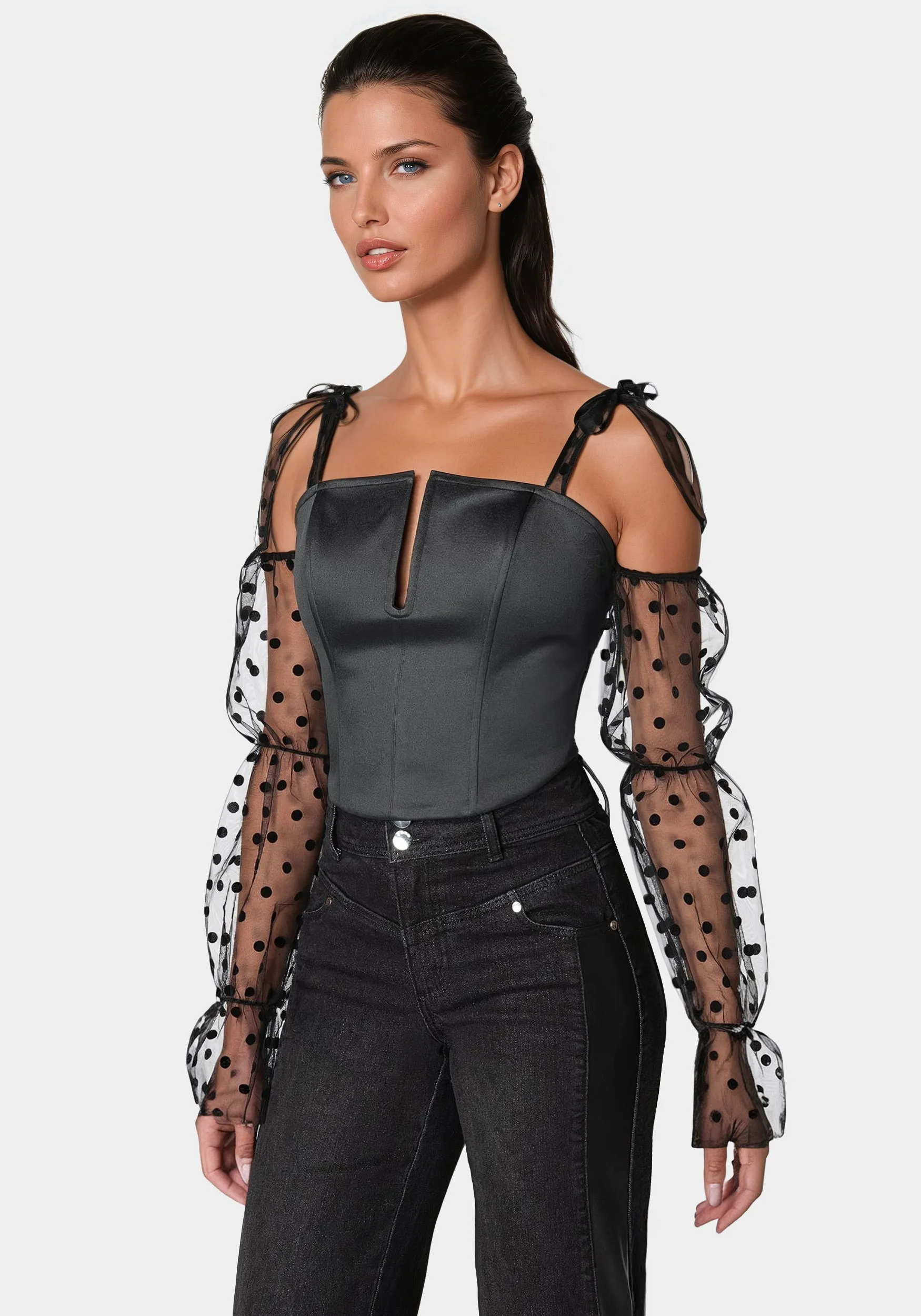 Swiss Dot Sleeve Satin Corset sold by Bebe product image thumbnail 2