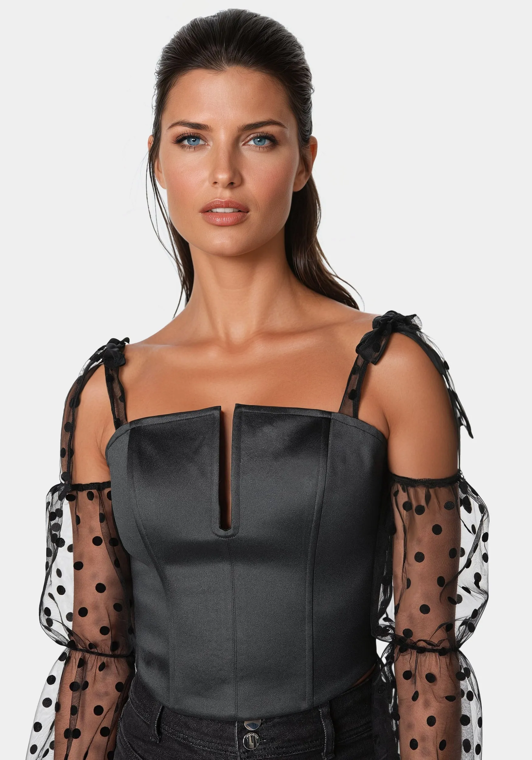 Swiss Dot Sleeve Satin Corset sold by Bebe product image thumbnail 4