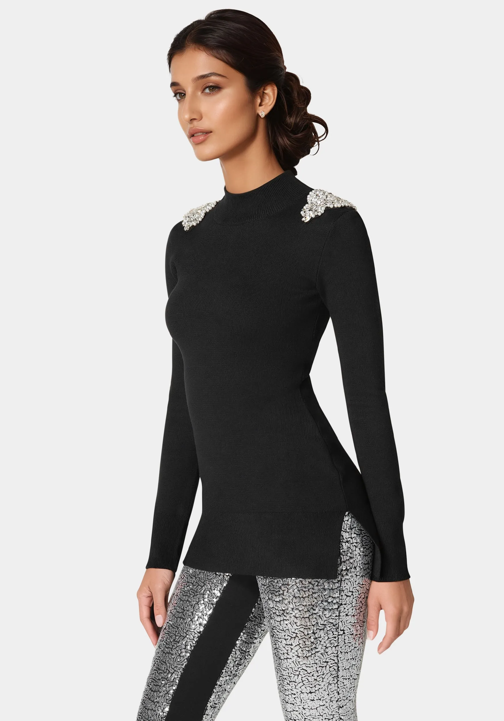 Embellished Mock Neck Tunic Sweater sold by Bebe product image thumbnail 2
