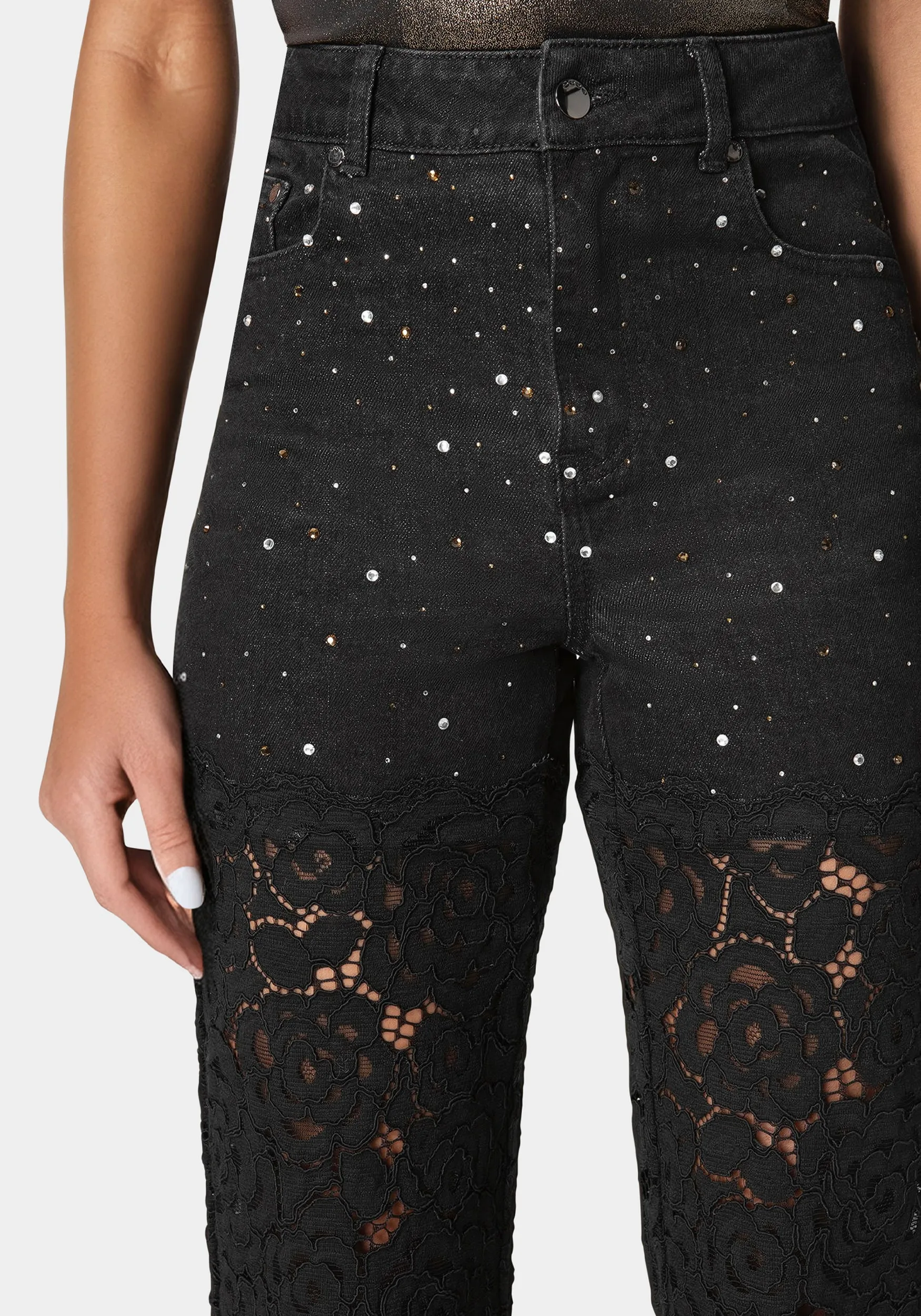 High Waist Embellished Lace Wide Leg Jeans sold by Bebe product image thumbnail 4