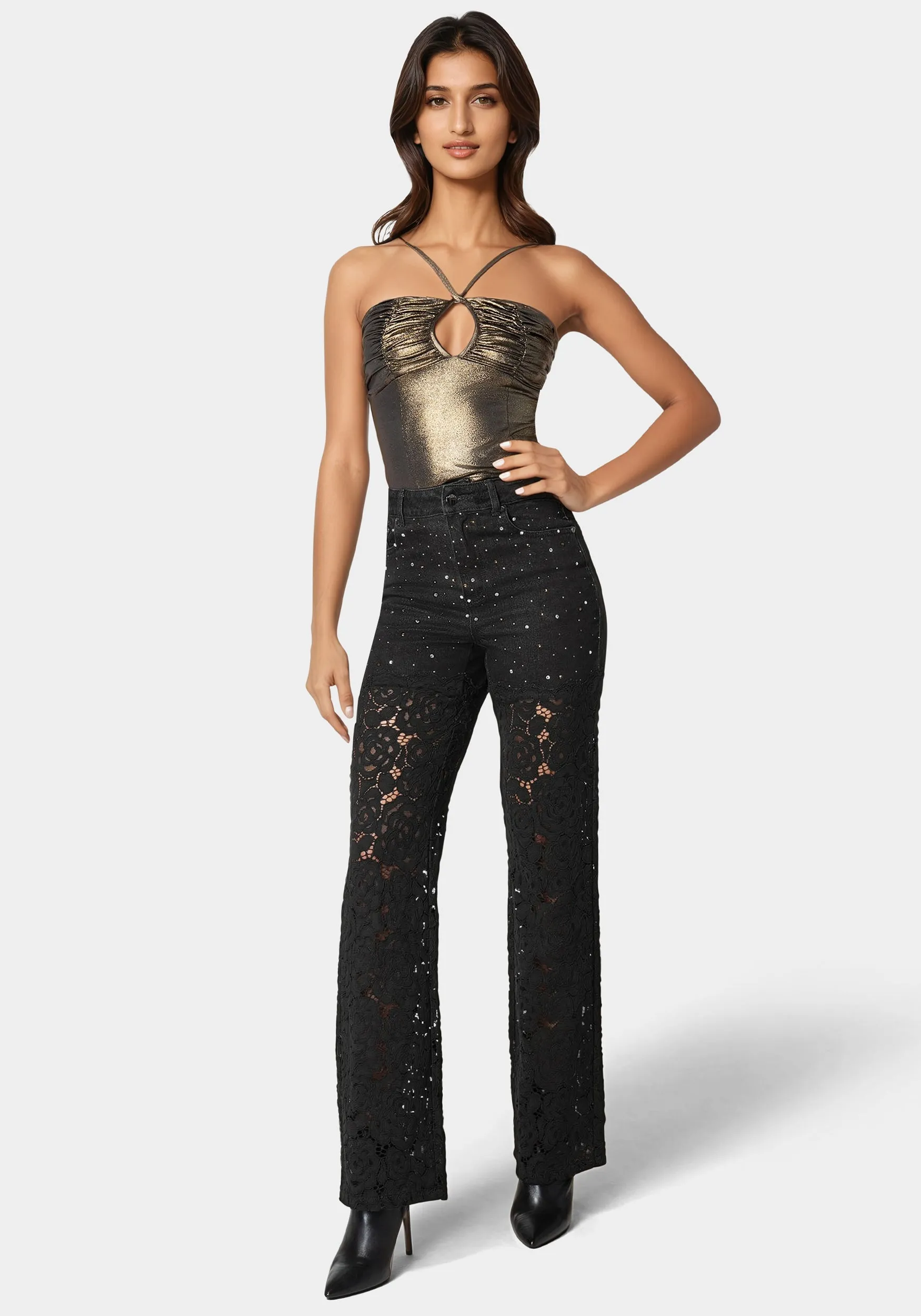 High Waist Embellished Lace Wide Leg Jeans sold by Bebe product image thumbnail 2