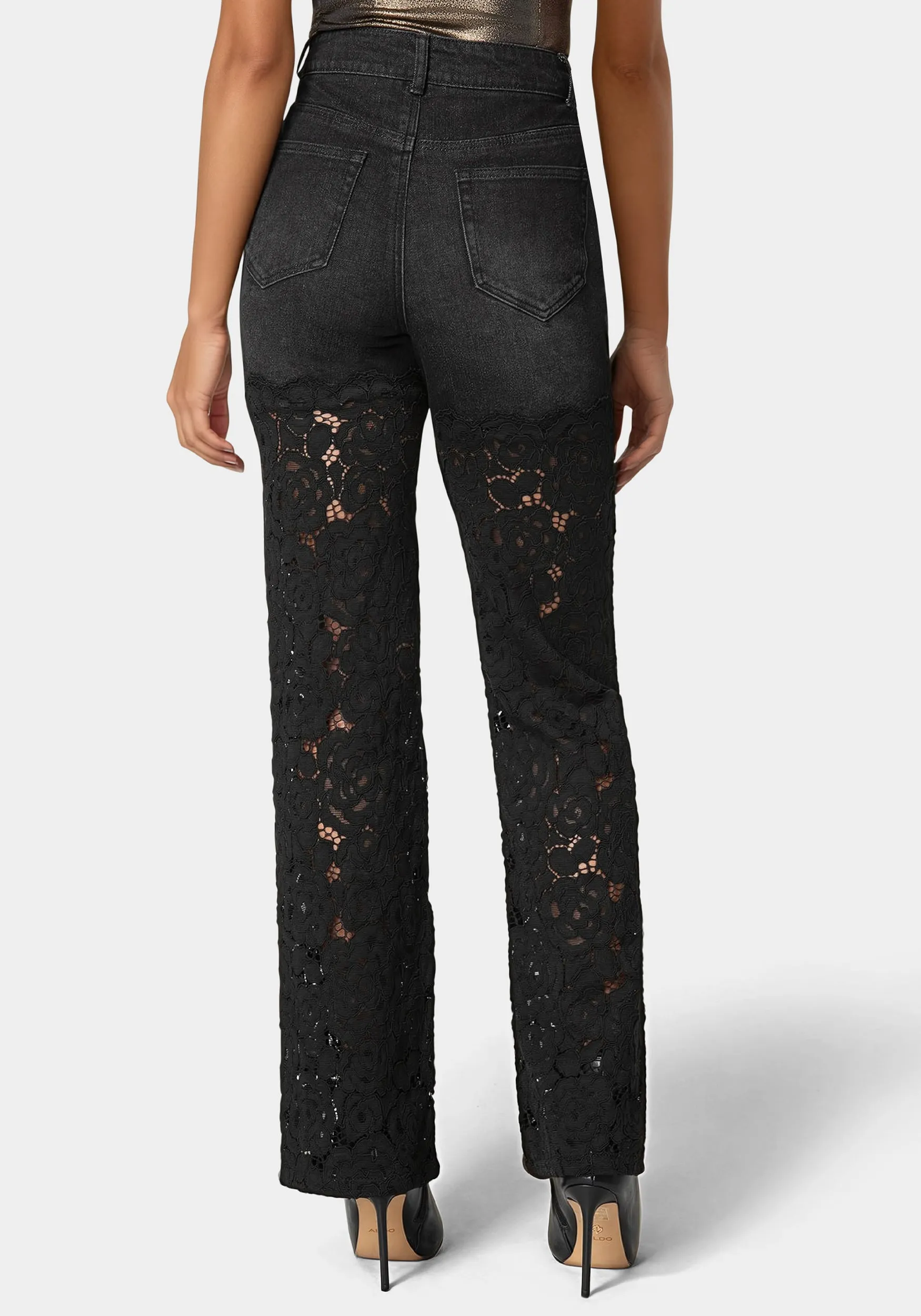 High Waist Embellished Lace Wide Leg Jeans sold by Bebe product image thumbnail 3
