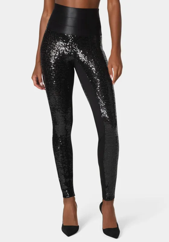 Satin Elastic Waistband Sequin Legging sold by Bebe