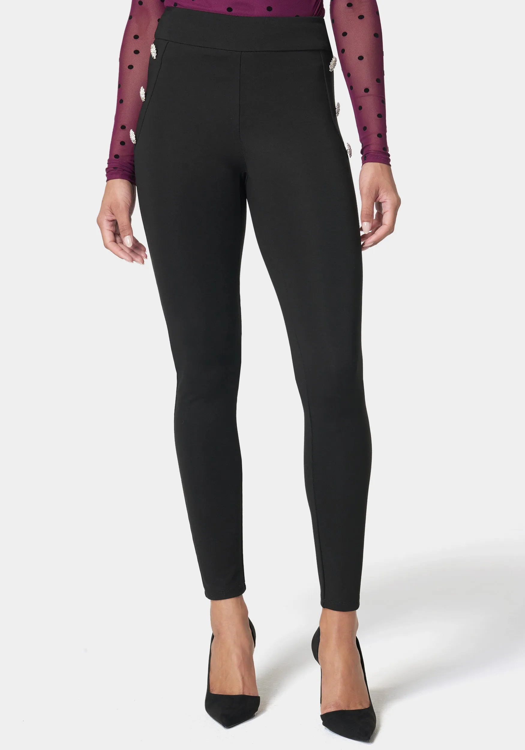 High Waist Rhinestone Button Legging sold by Bebe product image thumbnail 2