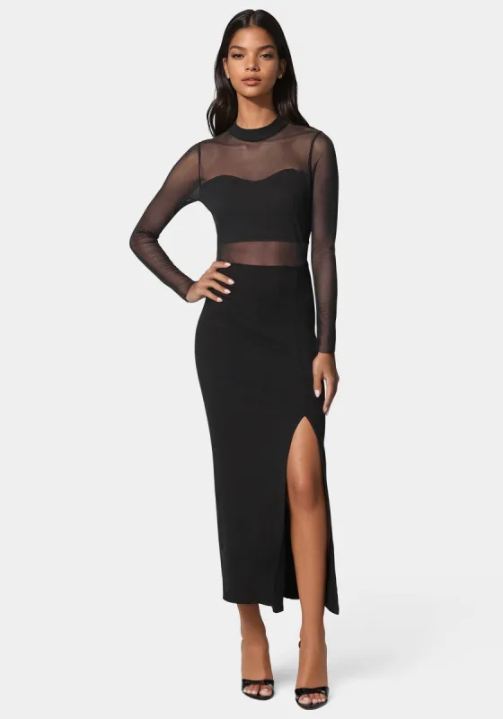 Rib Mock Neck Maxi Dress With Powermesh made by Jump