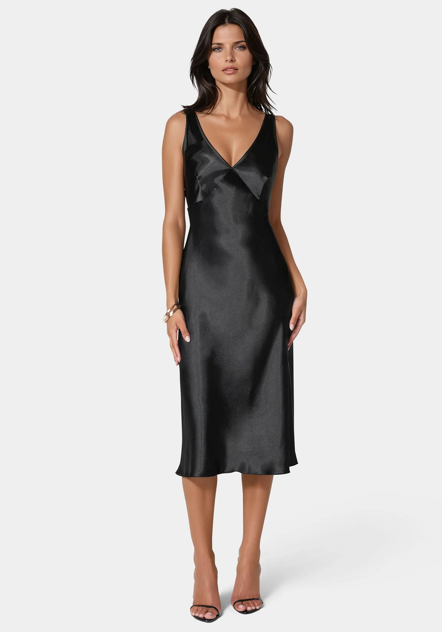 Satin Midi Dress With Lace Trim sold by Bebe
