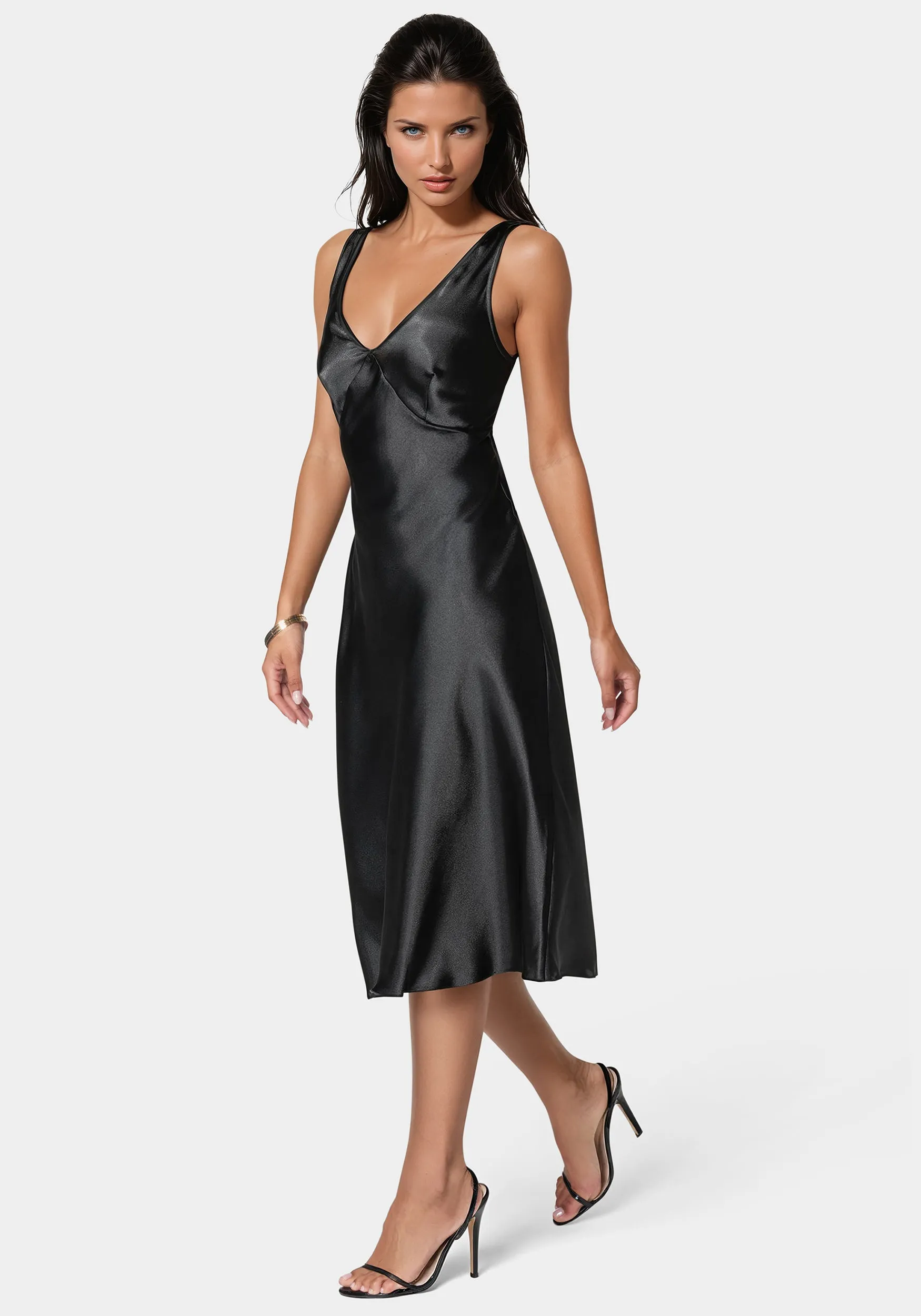 Satin Midi Dress With Lace Trim sold by Bebe product image thumbnail 2