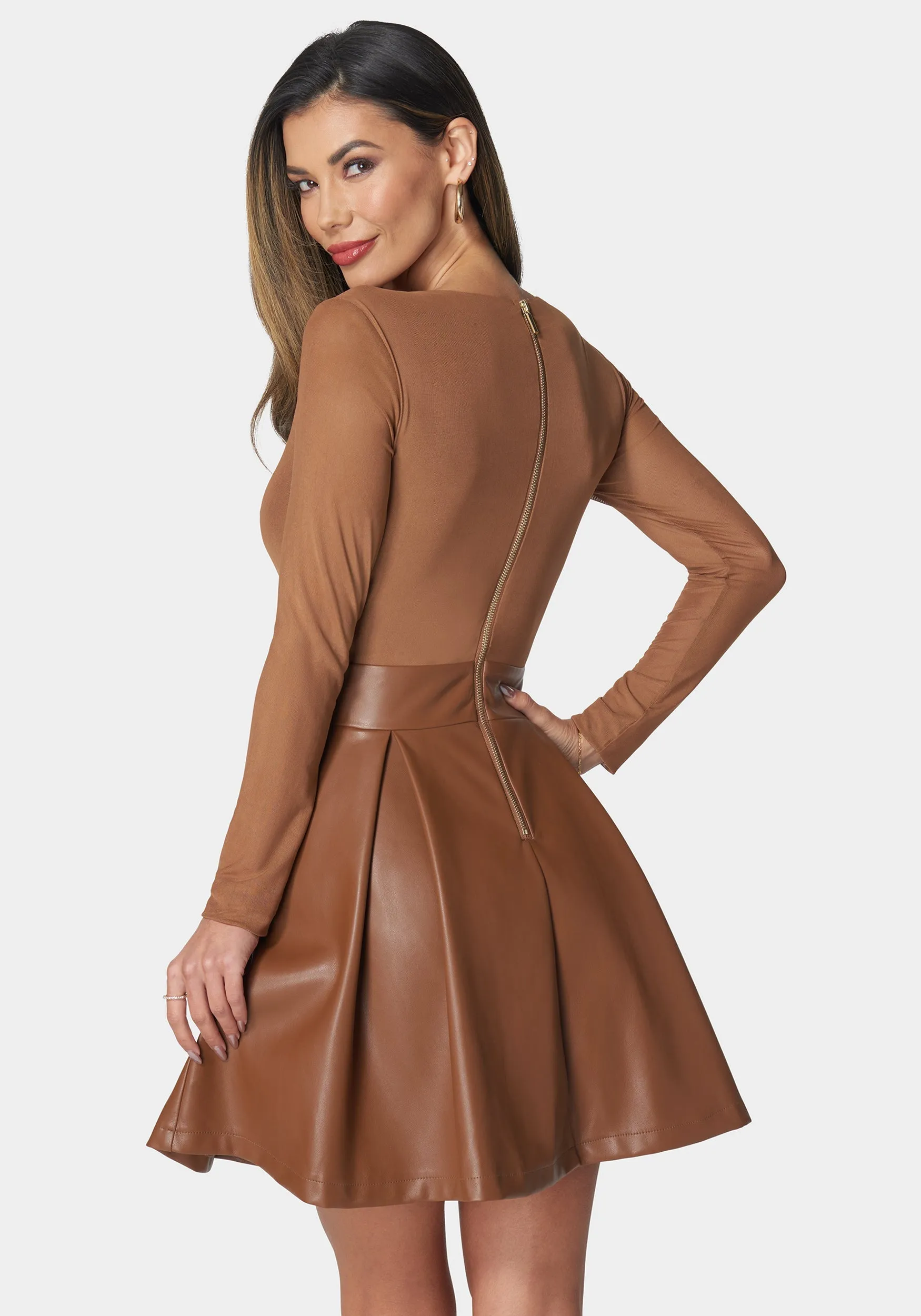 Faux Leather Flare Dress sold by Bebe product image thumbnail 3