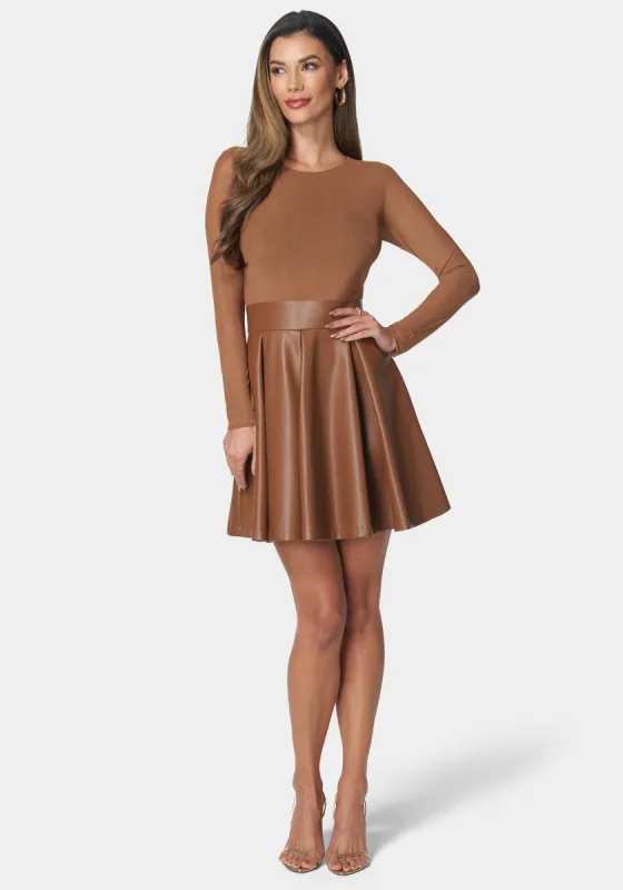 Faux Leather Flare Dress sold by Bebe