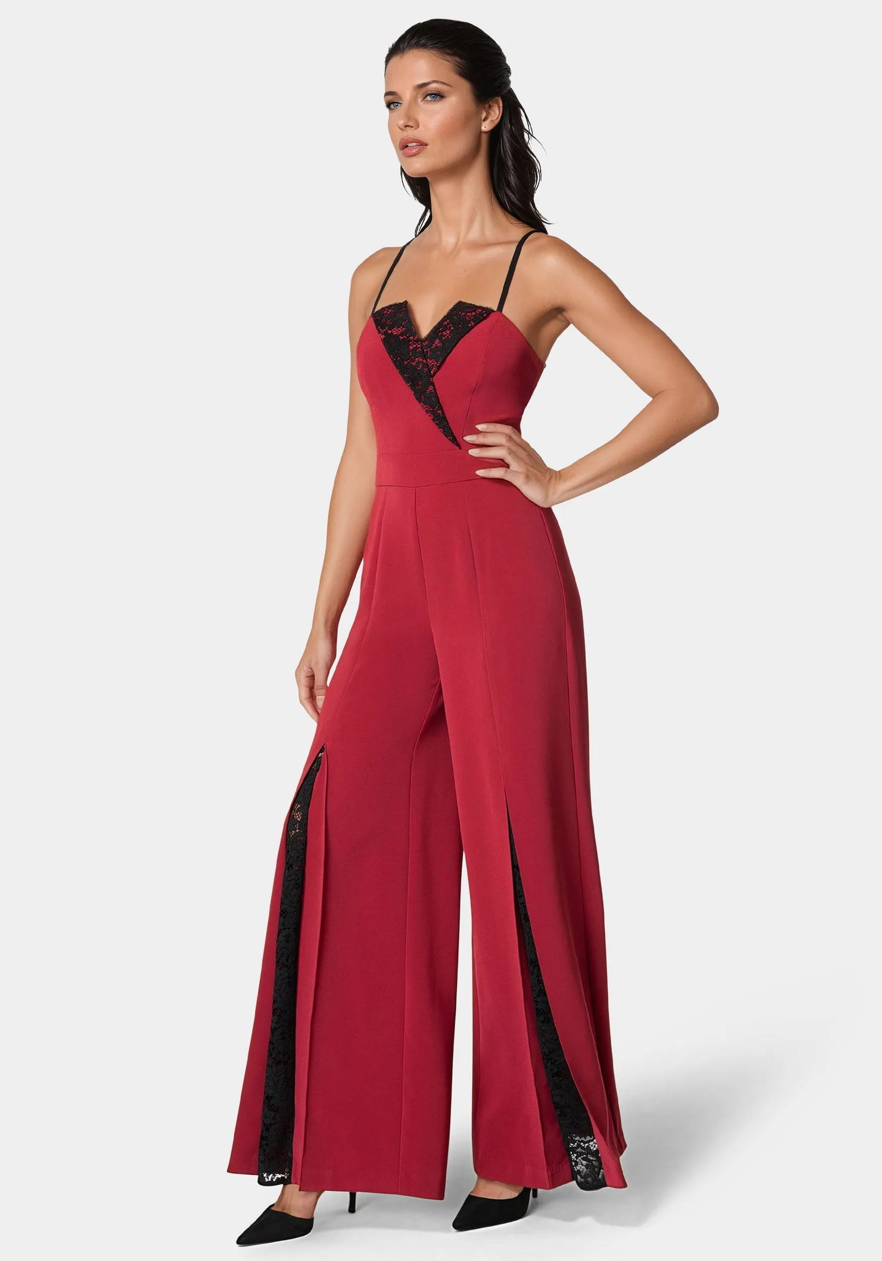 Tuxedo Lace Combo Ultra Wide Leg Jumpsuit sold by Bebe product image thumbnail 2