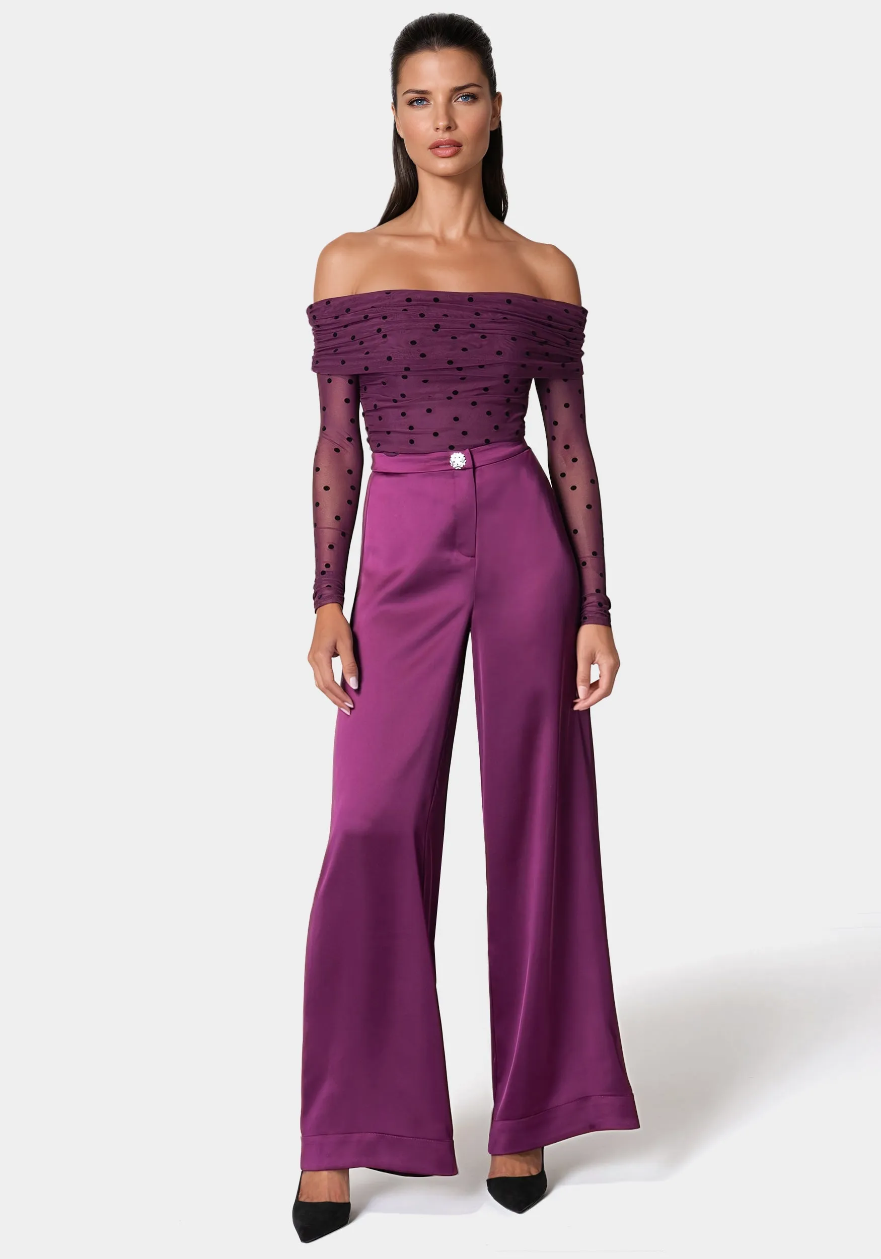 High Waist Satin Wide Leg Pant sold by Bebe product image thumbnail 2