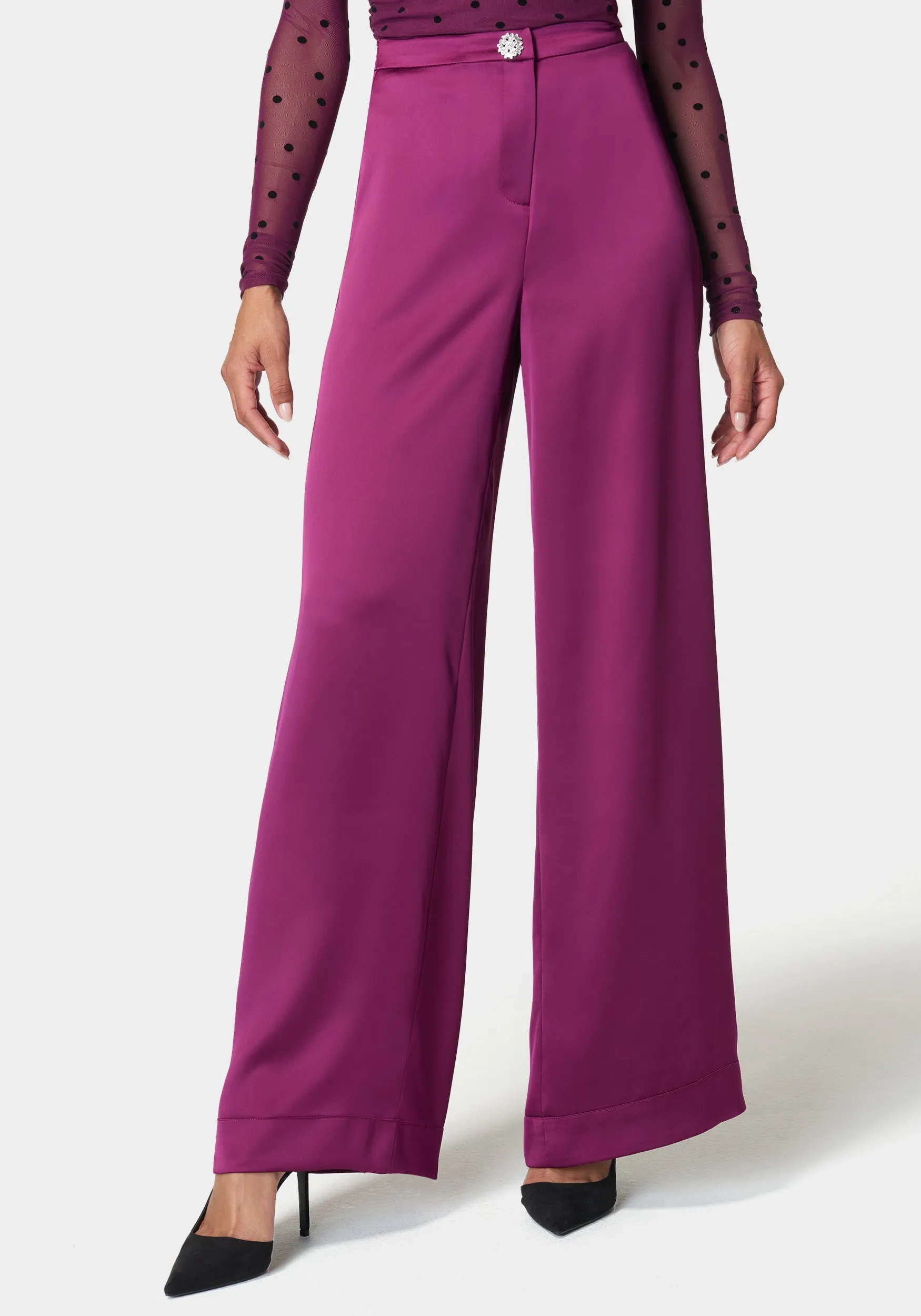 High Waist Satin Wide Leg Pant sold by Bebe