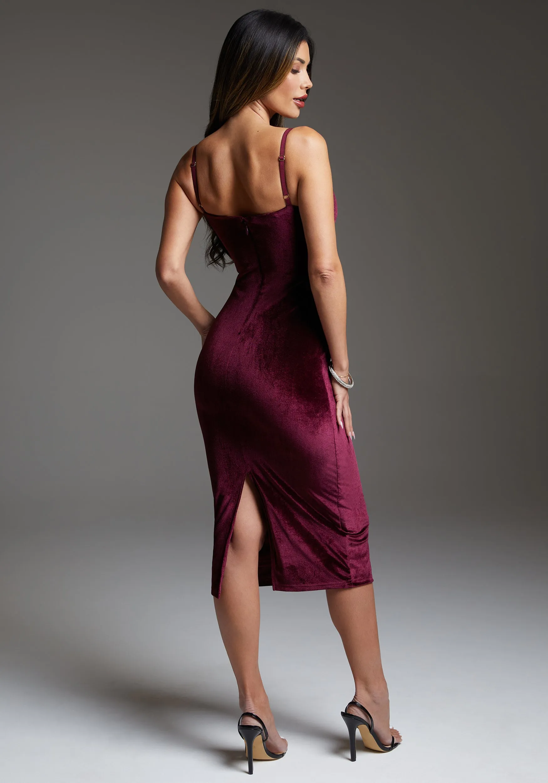 bebe Velvet Midi Dress Embellished With Crystals by Swarovski sold by Bebe product image thumbnail 3