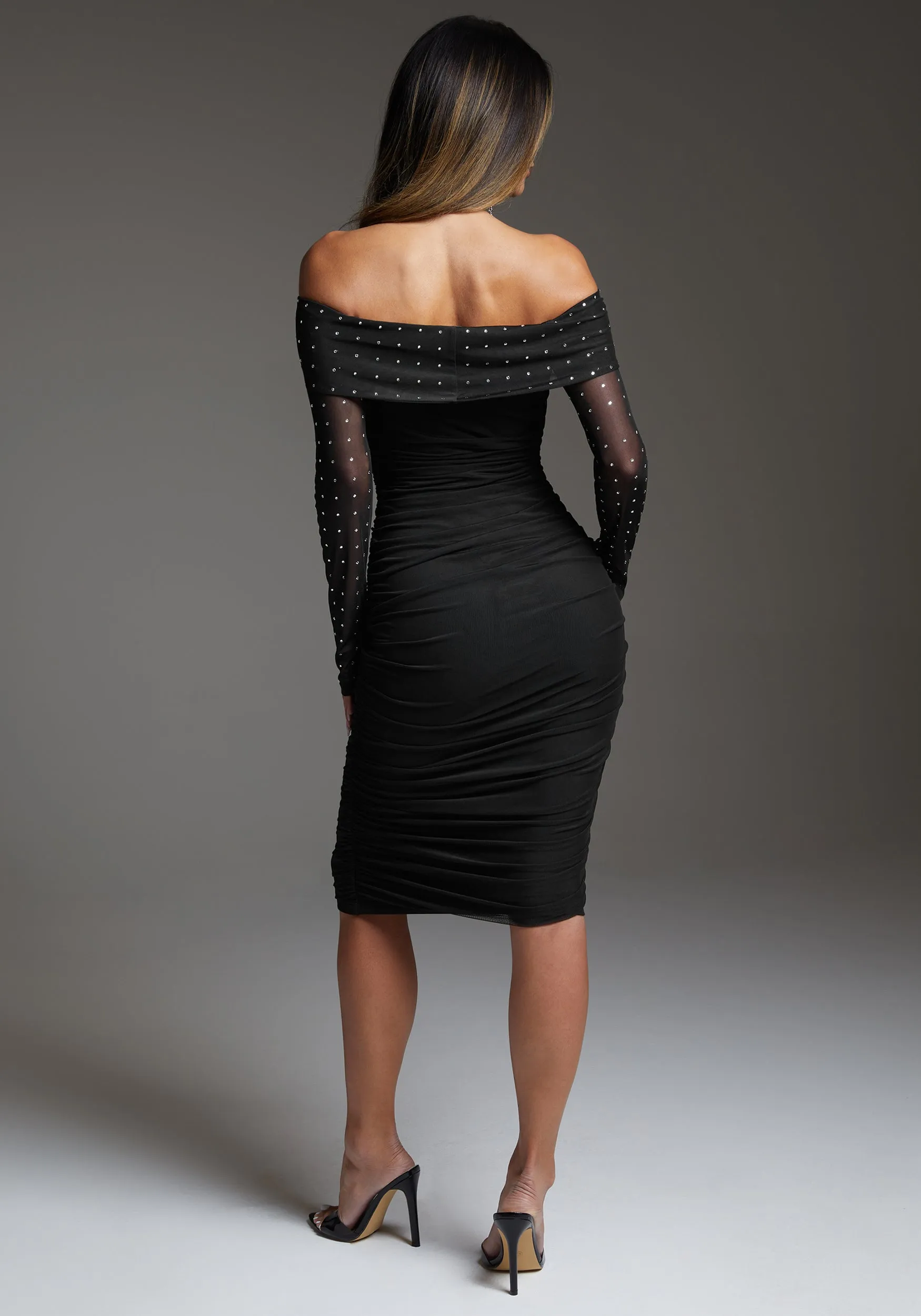 bebe Off Shoulder Mesh Midi Dress Embellished With Crystals by Swarovski sold by Bebe product image thumbnail 4