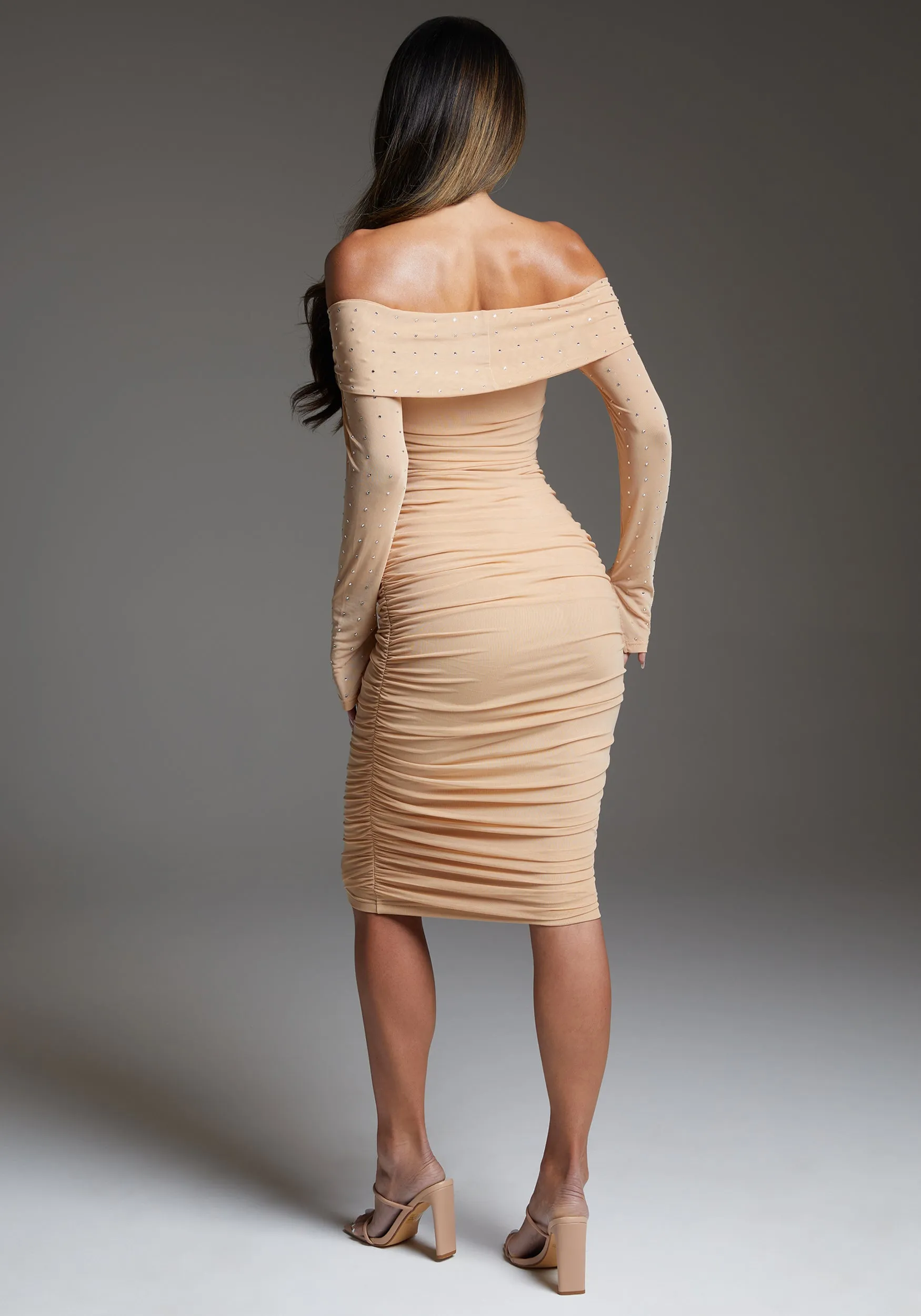 bebe Off Shoulder Mesh Midi Dress Embellished With Crystals by Swarovski sold by Bebe product image thumbnail 4