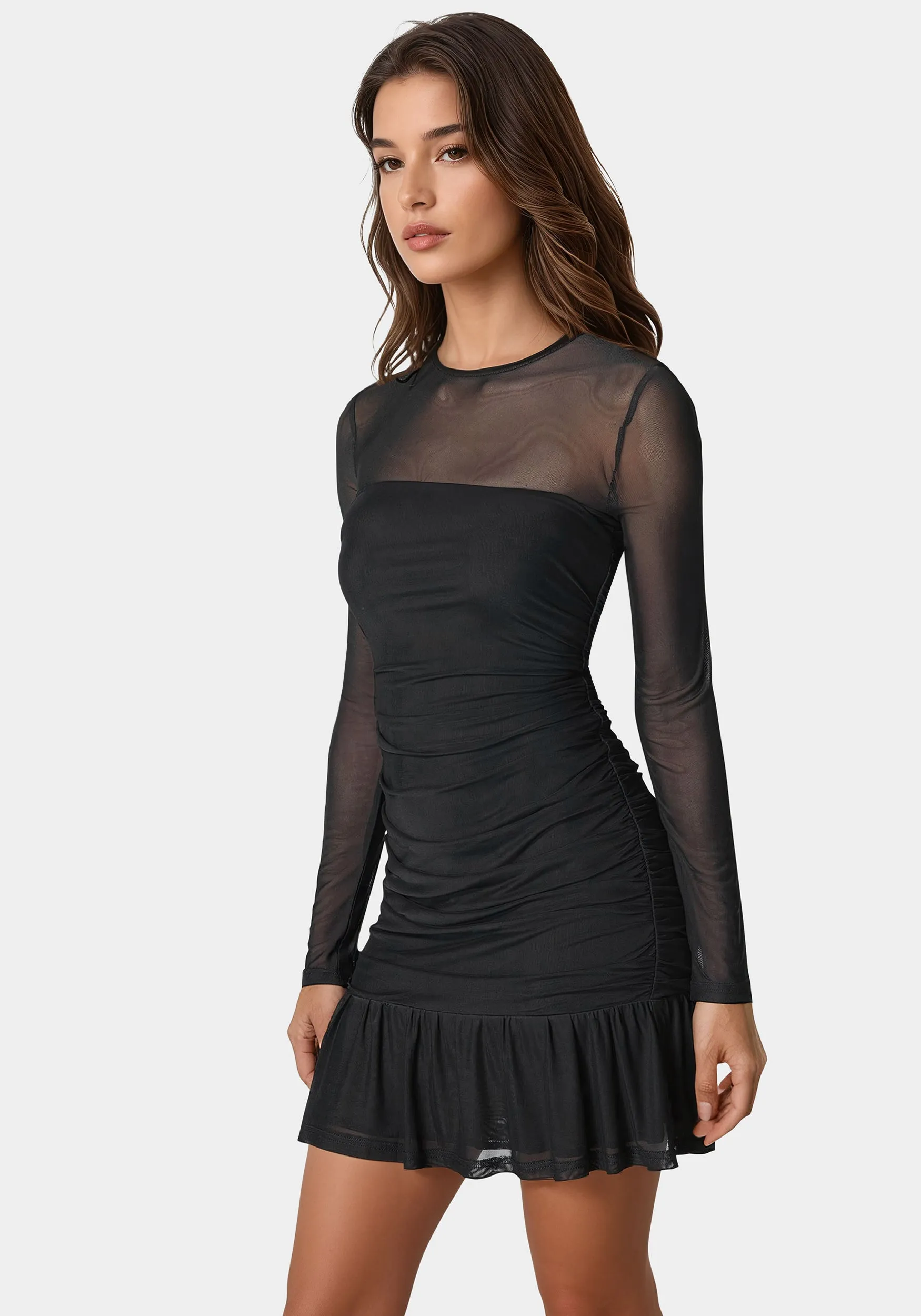 Flounce Mesh Longsleeve Mini Dress sold by Bebe product image thumbnail 2