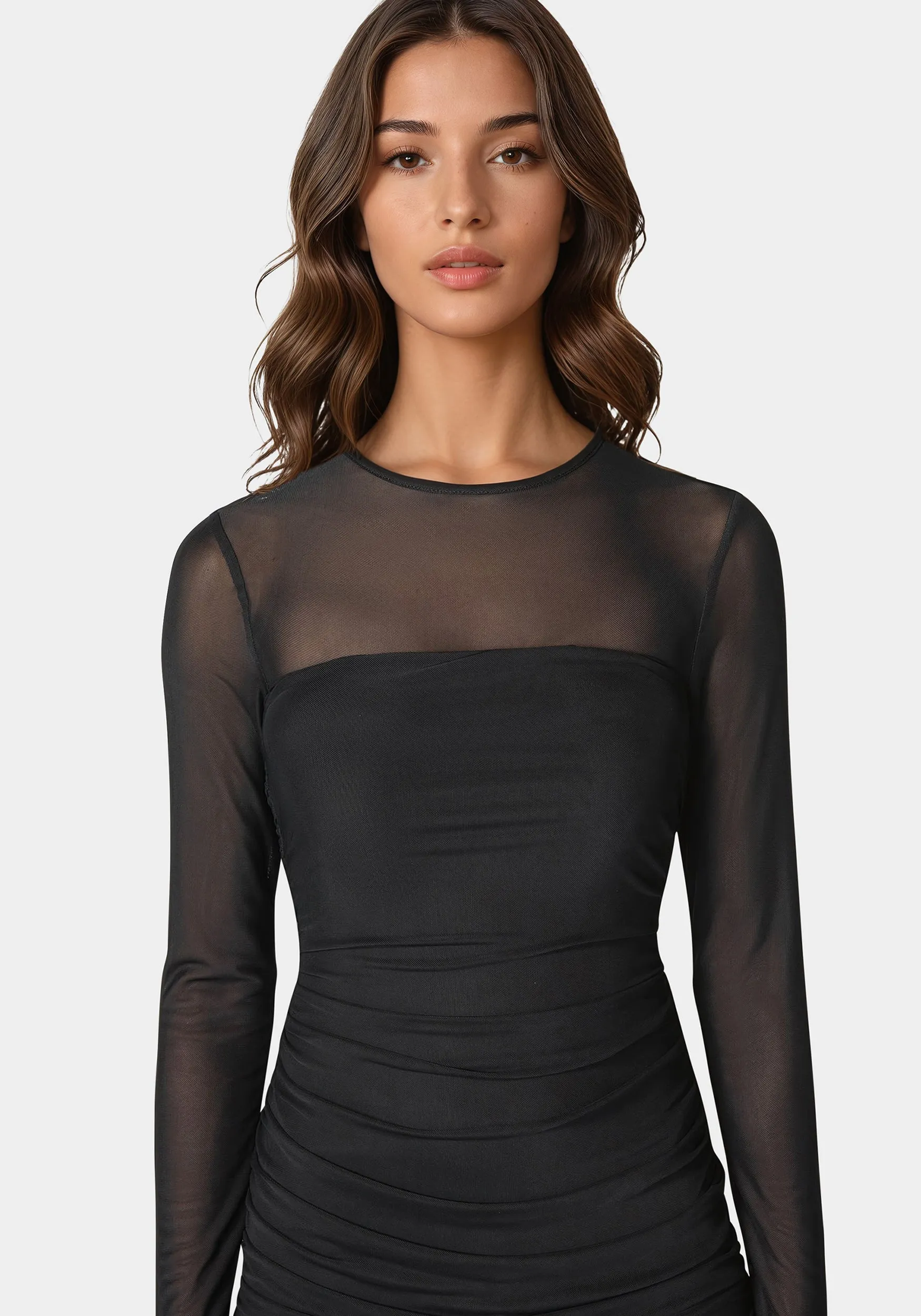 Flounce Mesh Longsleeve Mini Dress sold by Bebe product image thumbnail 4