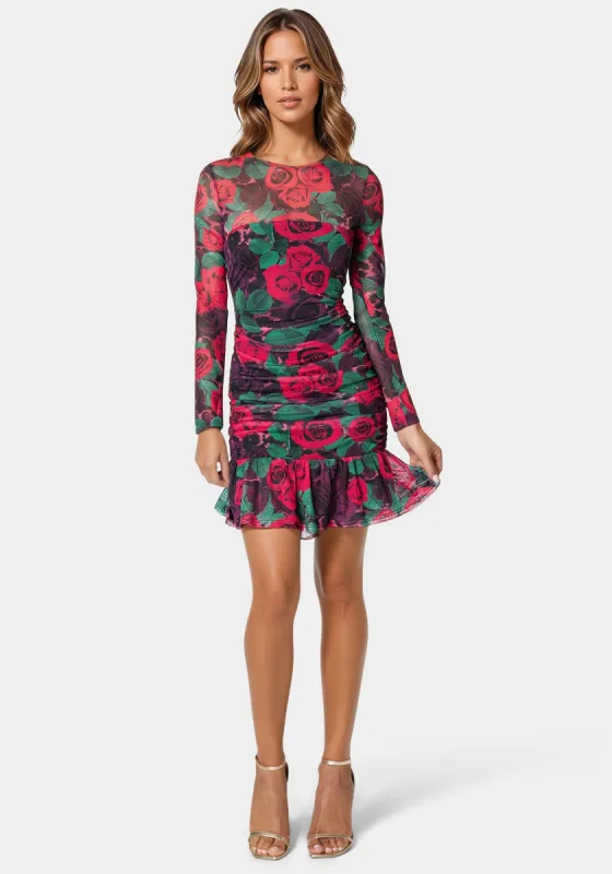 Flounce Mesh Longsleeve Mini Dress sold by Bebe