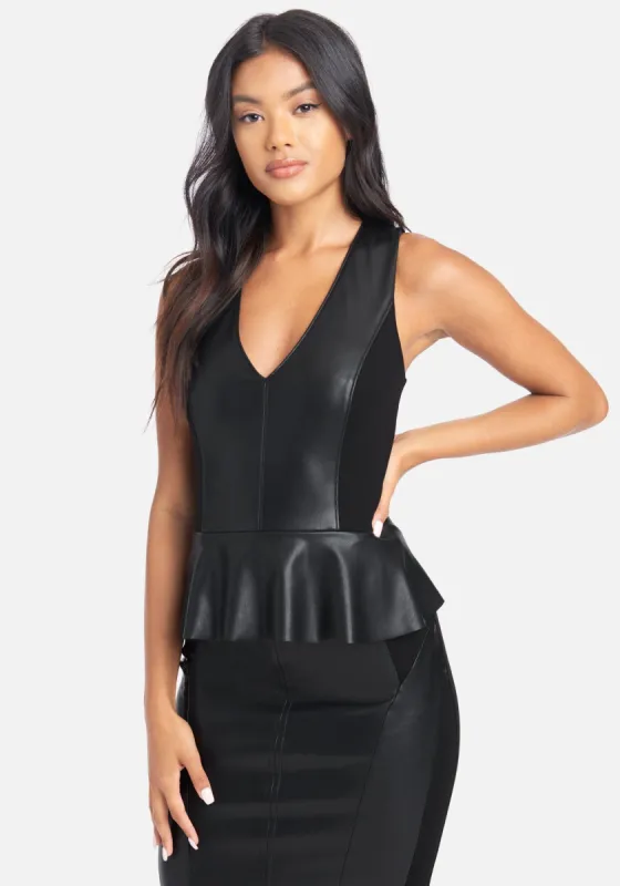 Vegan Leather Detail Peplum Top sold by Bebe