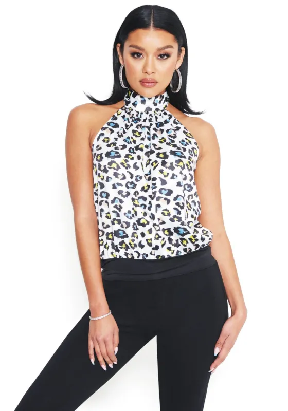 Print Halter Bodysuit sold by Bebe