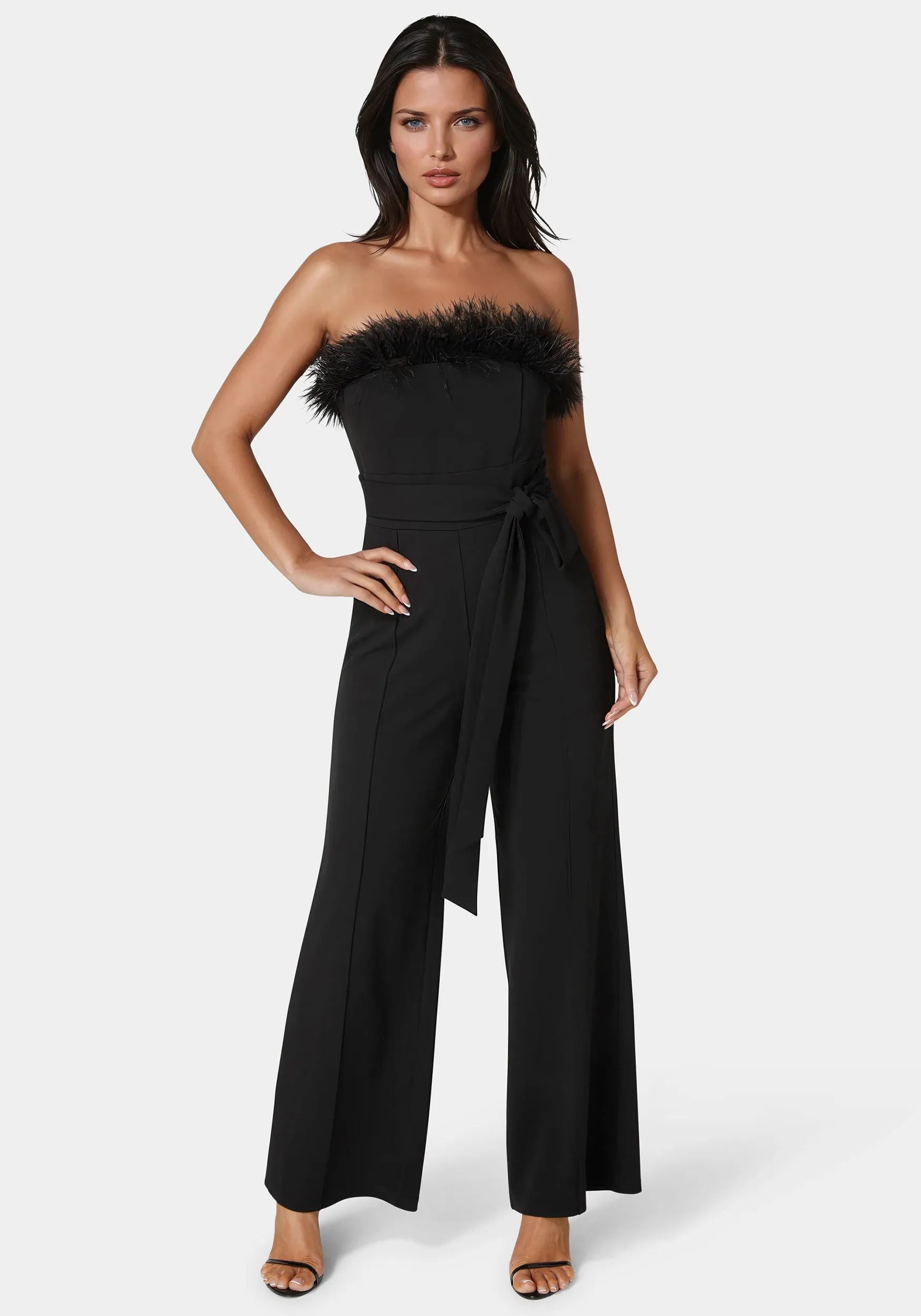 Strapless Feather Jumpsuit sold by Bebe