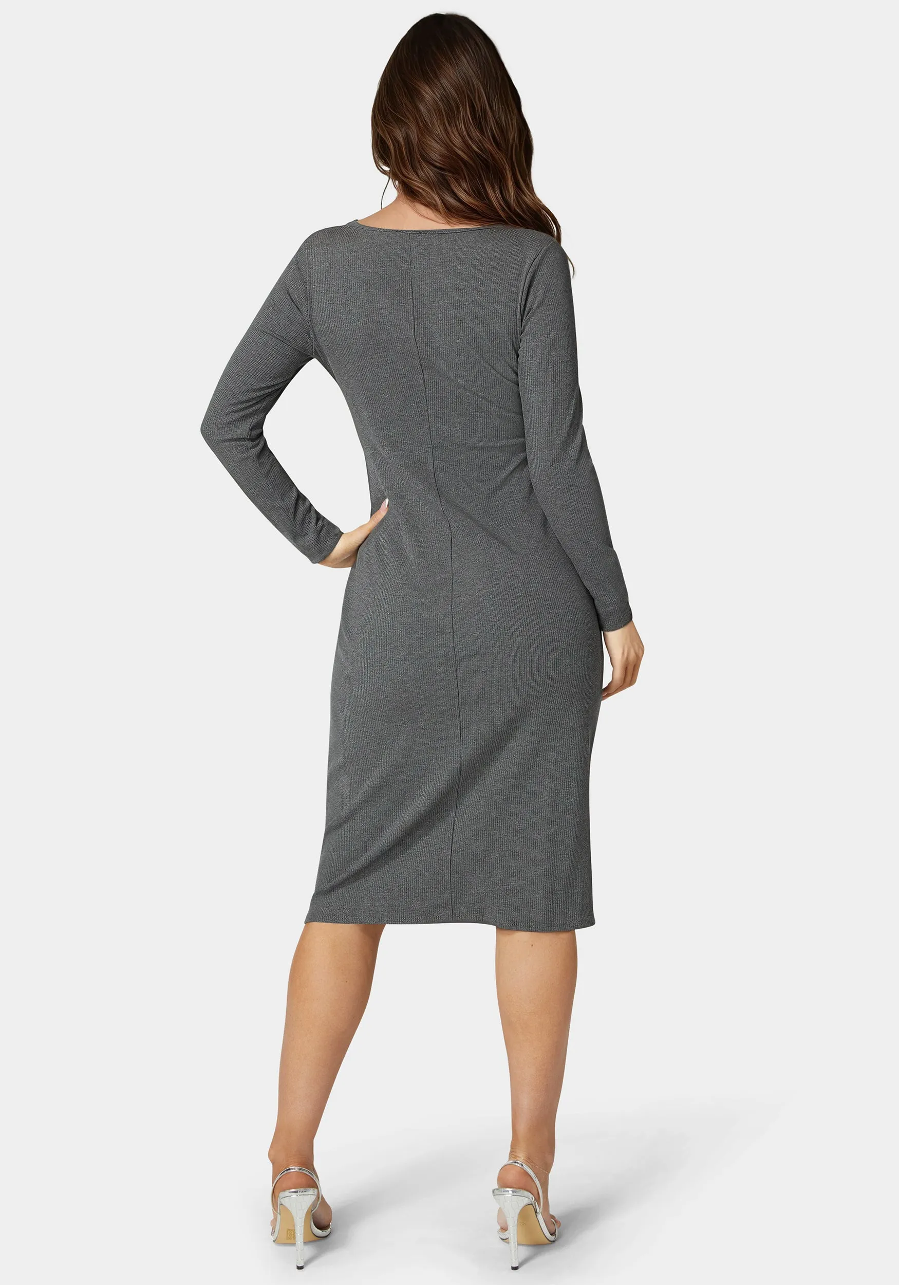 Long Sleeve Square Neck Rib Midi Dress sold by Bebe product image thumbnail 3
