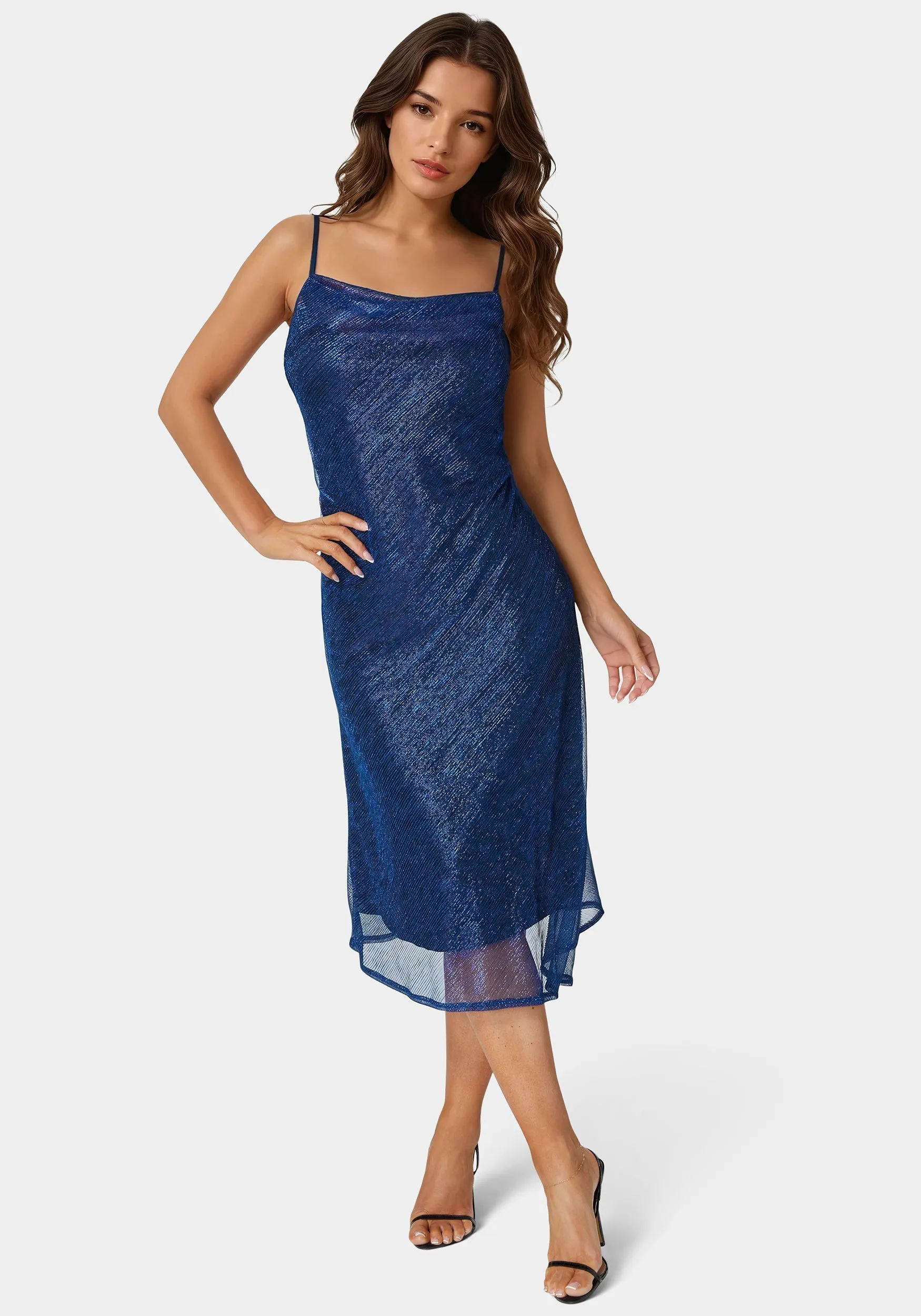 Pleated Cowl Neck Midi Dress sold by Bebe