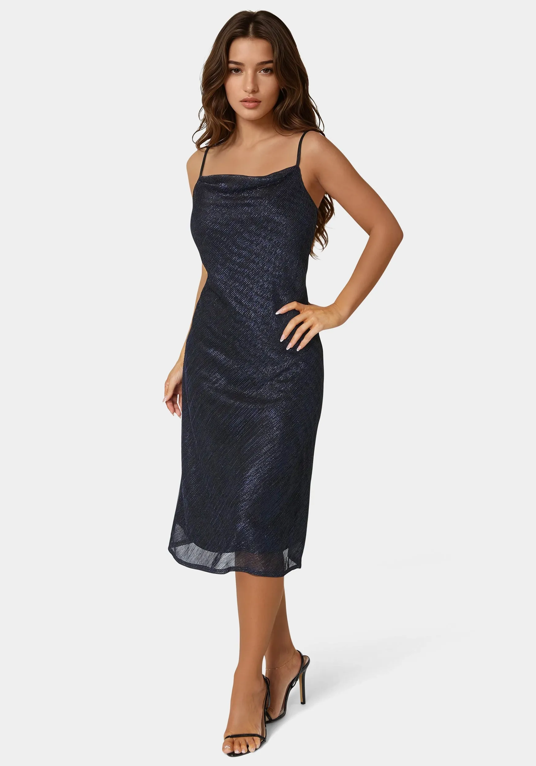 Pleated Cowl Neck Midi Dress sold by Bebe