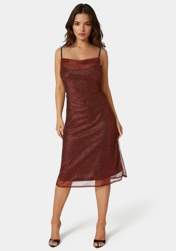 Pleated Cowl Neck Midi Dress sold by Bebe