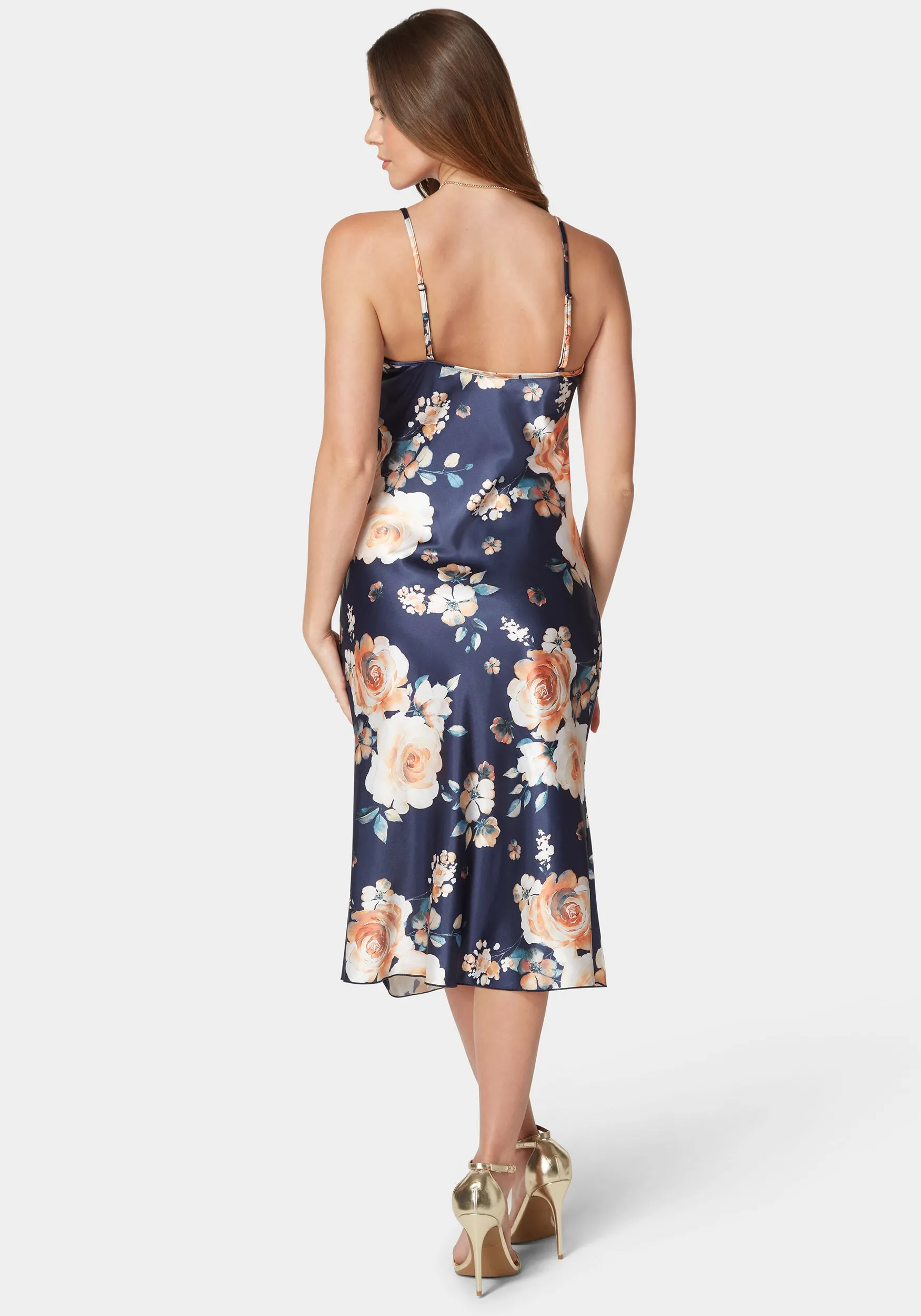 Printed Satin Slip Midi Dress sold by Bebe product image thumbnail 3