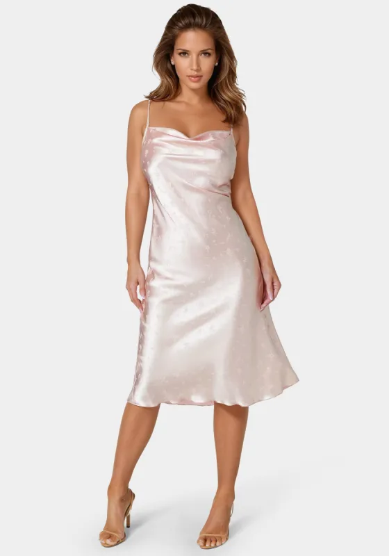 Cowl Neck Midi Satin Jacquard Dress sold by Bebe
