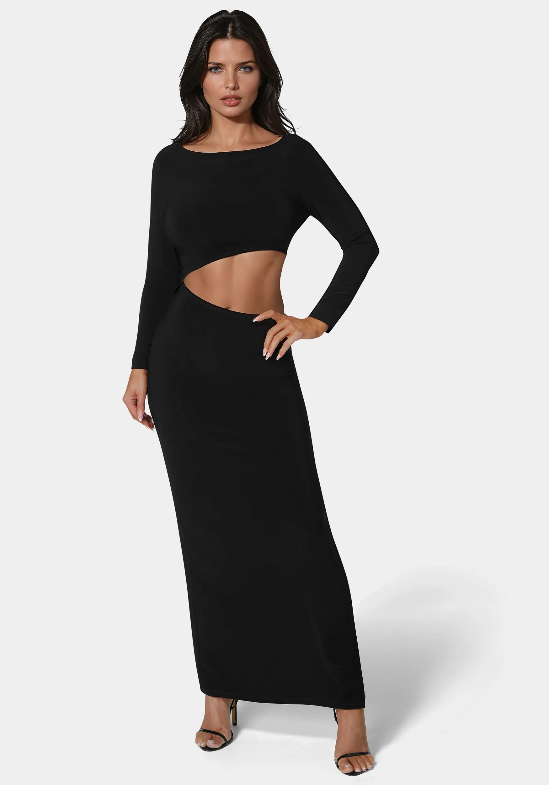 Asymmetric Cut Out Long Sleeve Maxi Dress sold by Bebe