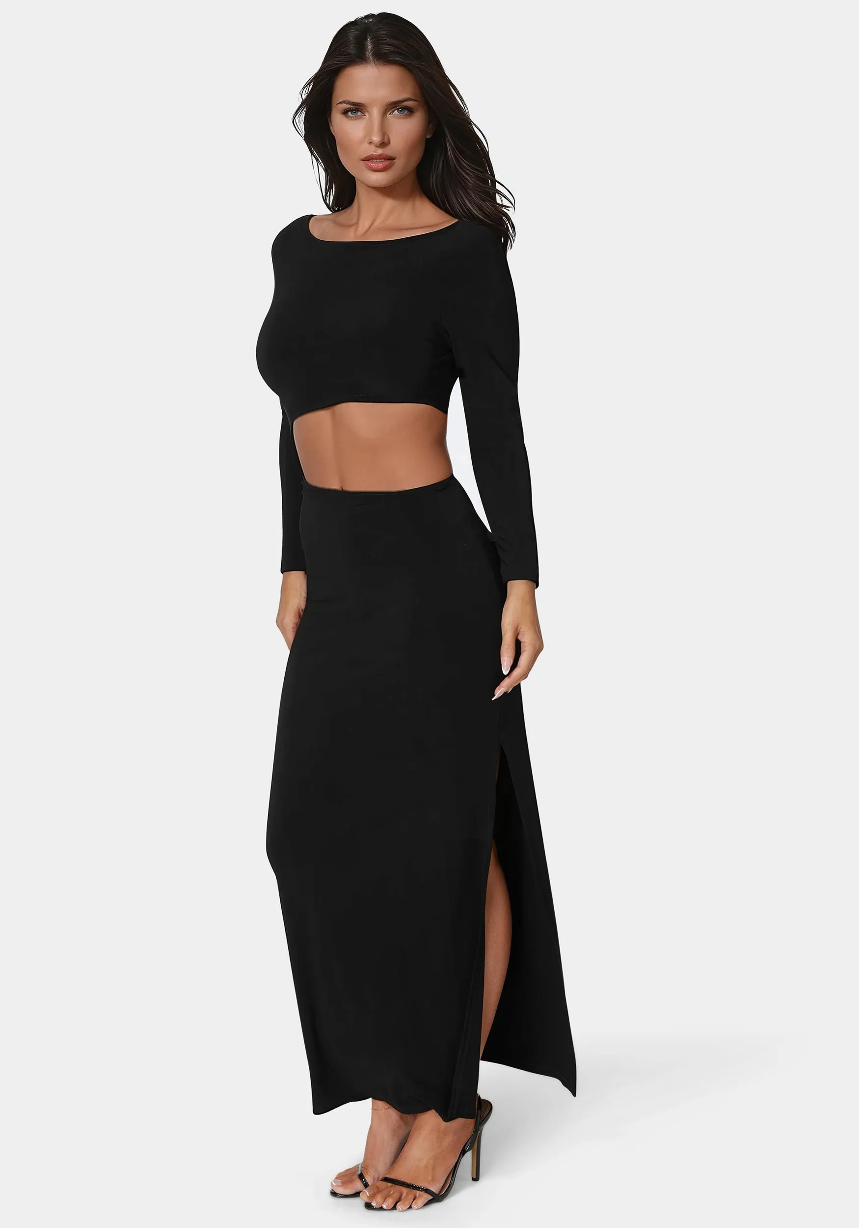 Asymmetric Cut Out Long Sleeve Maxi Dress sold by Bebe product image thumbnail 2