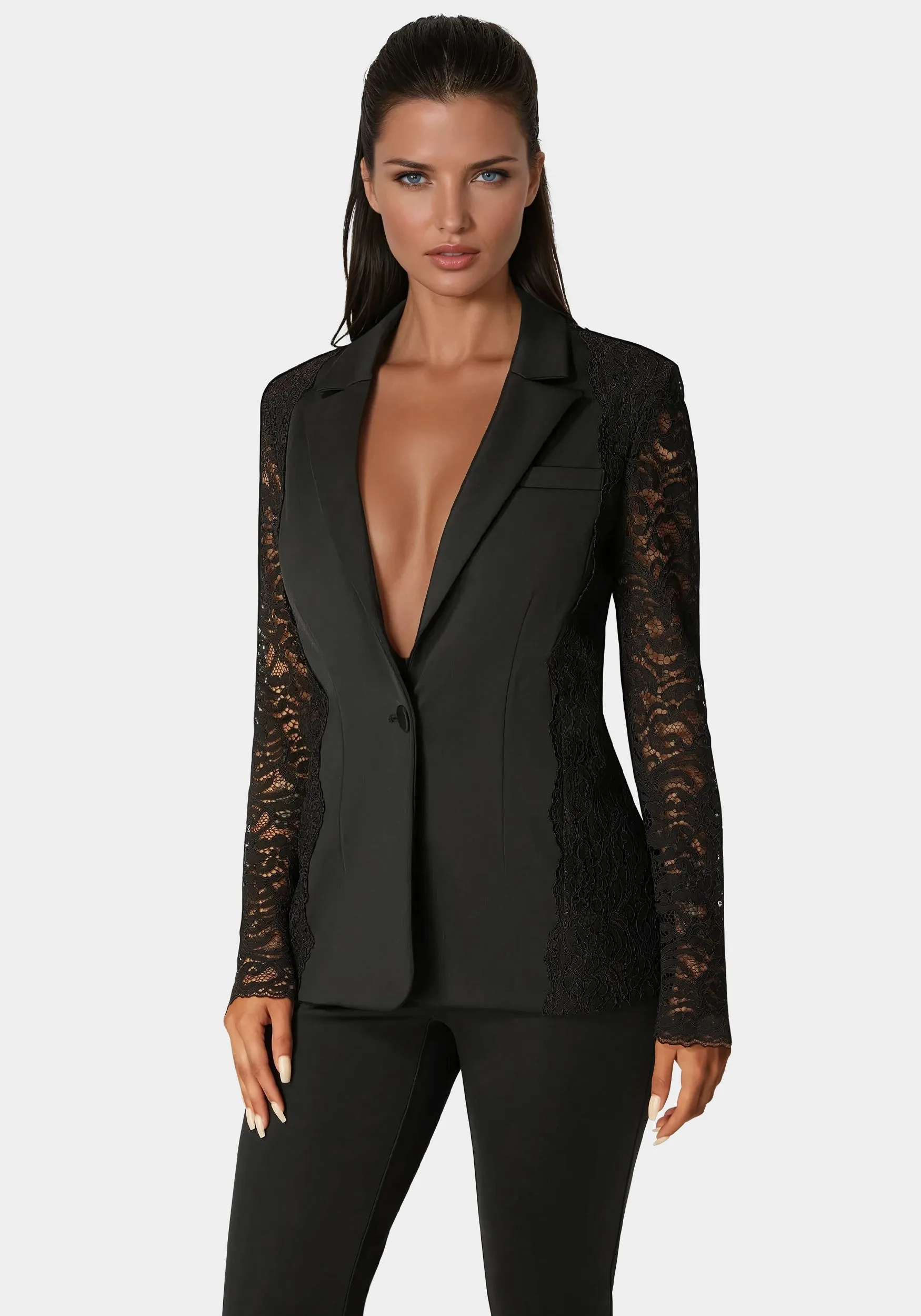 Scuba Tailored Lace Blazer sold by Bebe