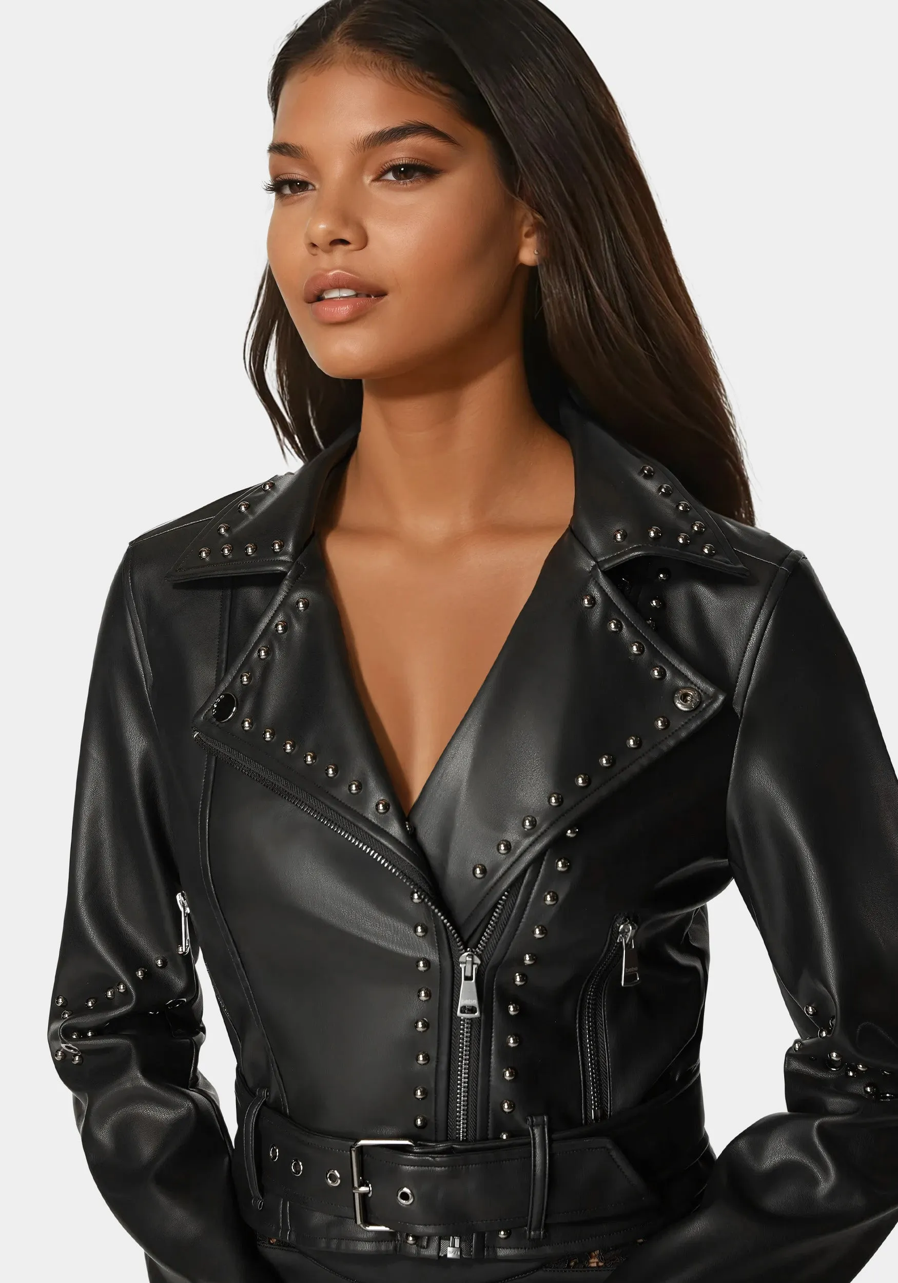 Studded Vegan Leather Moto Jacket sold by Bebe product image thumbnail 4
