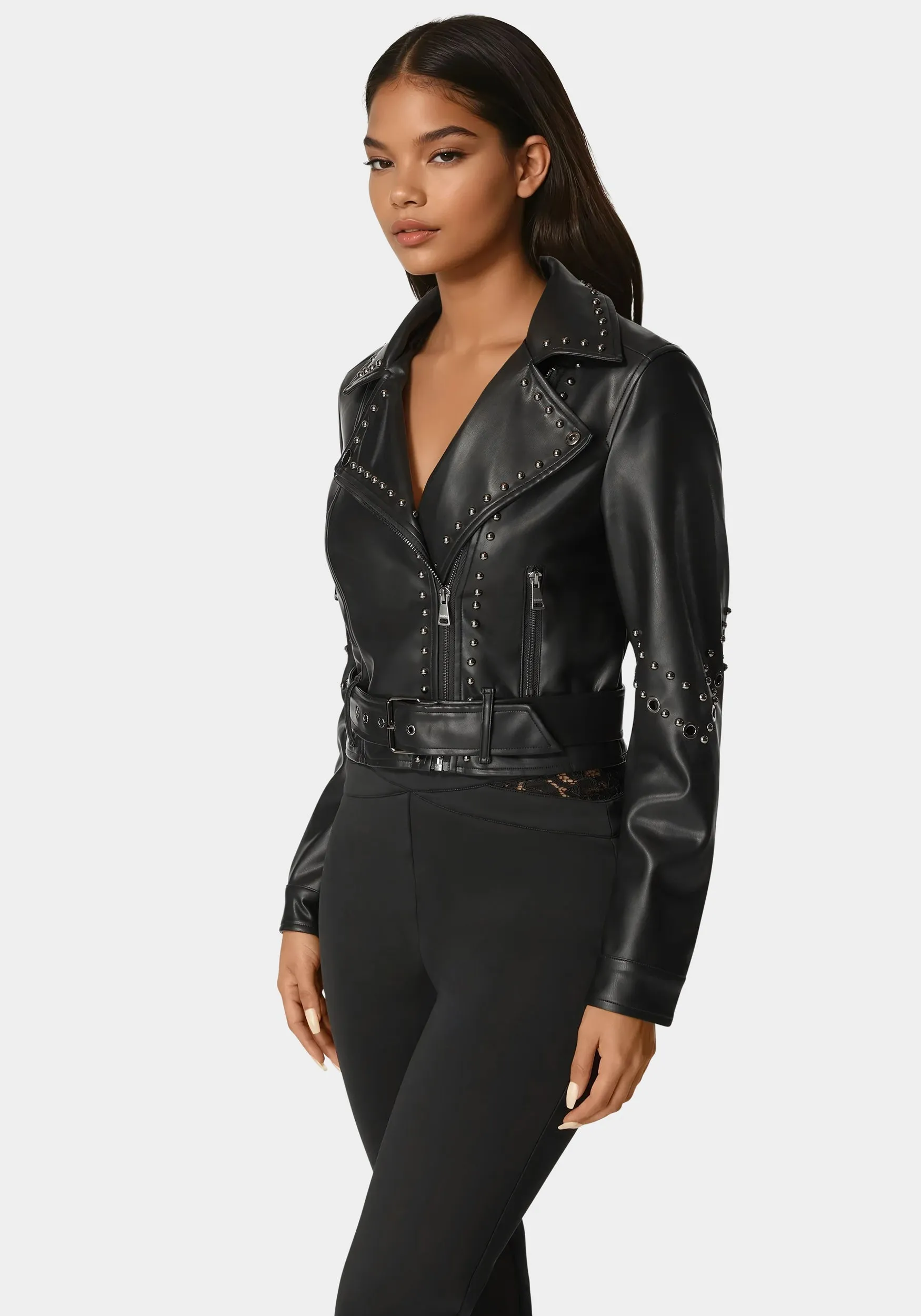 Studded Vegan Leather Moto Jacket sold by Bebe product image thumbnail 2