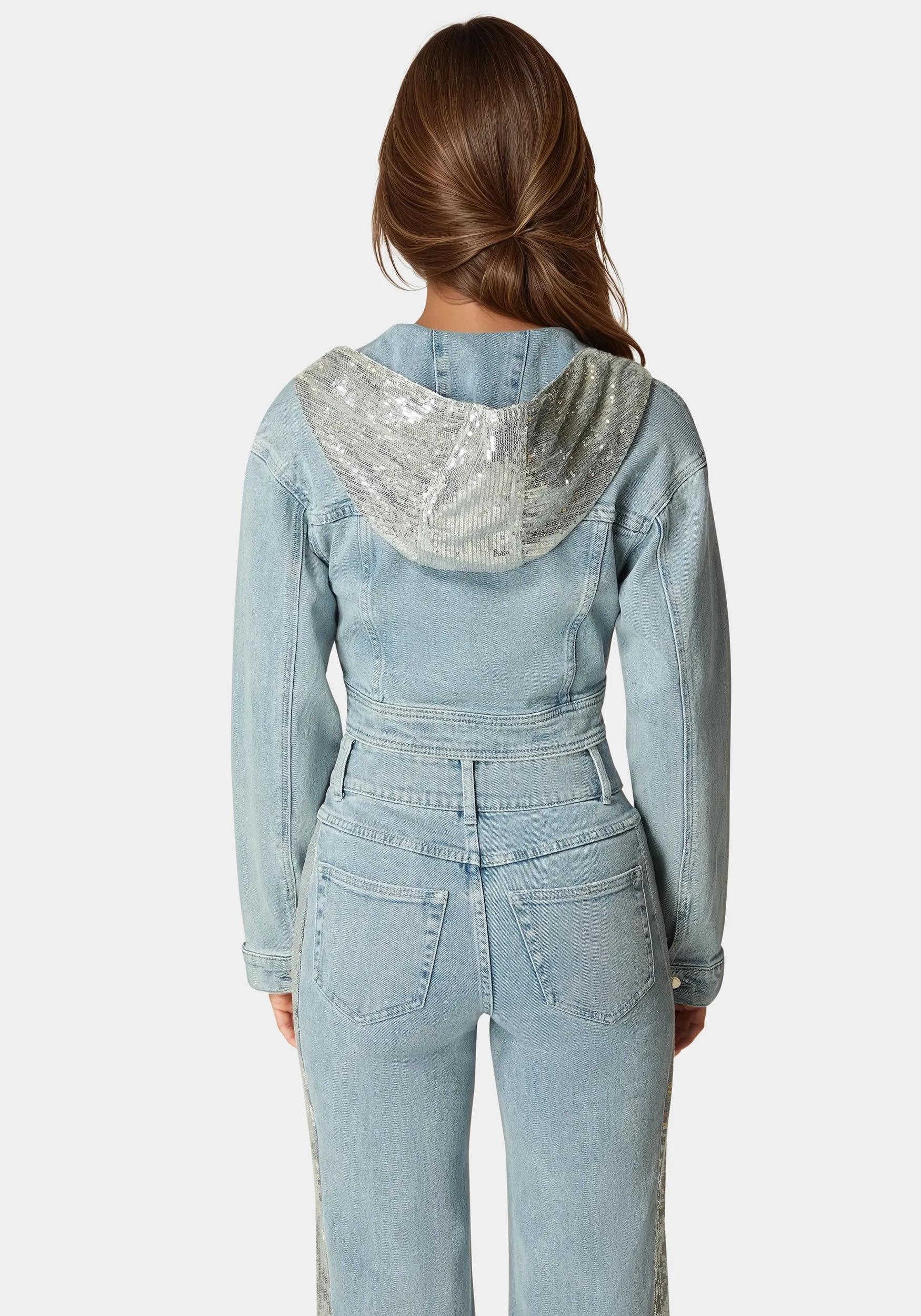 Sequin Hooded Denim Jacket sold by Bebe product image thumbnail 5
