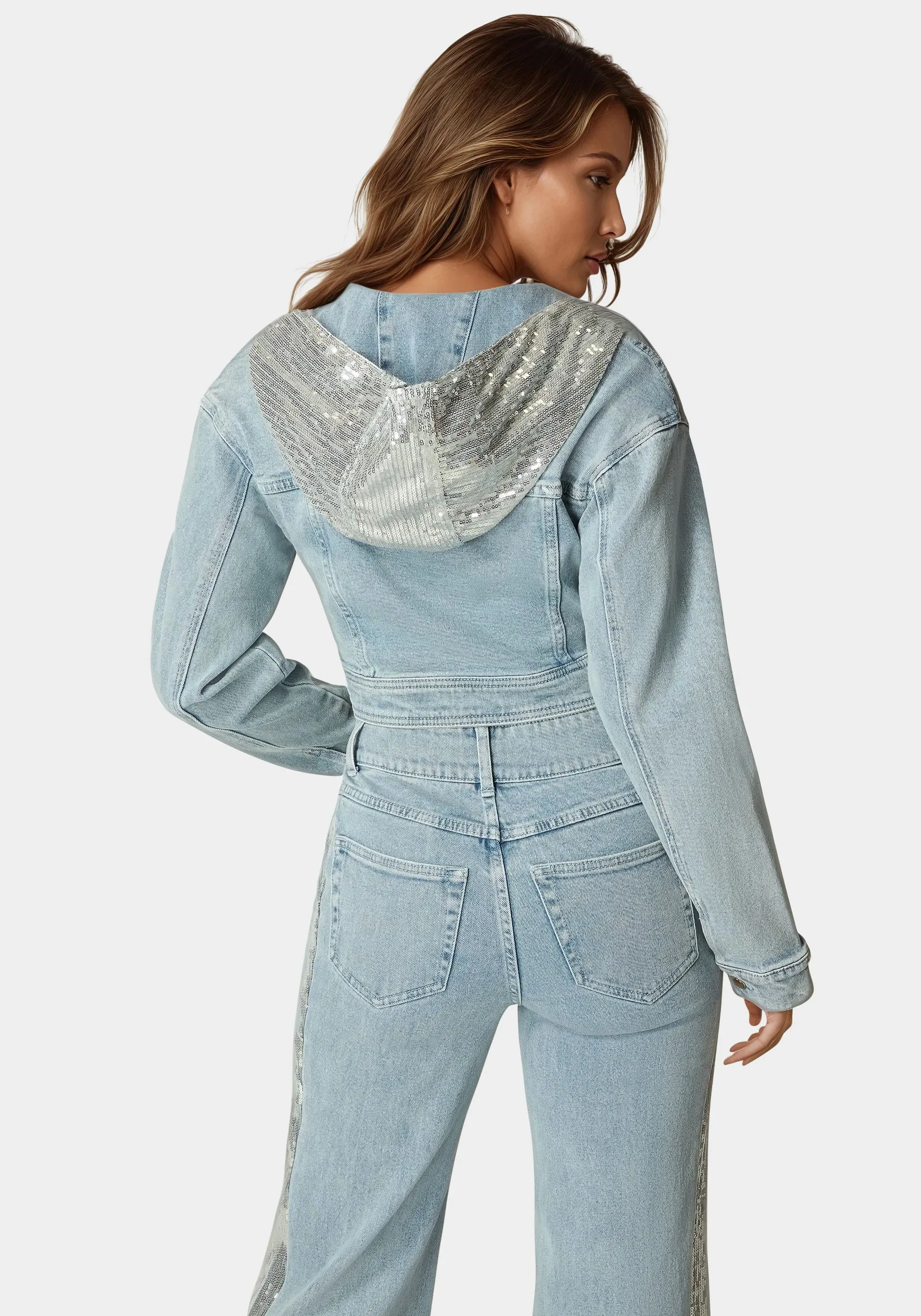 Sequin Hooded Denim Jacket sold by Bebe product image thumbnail 3