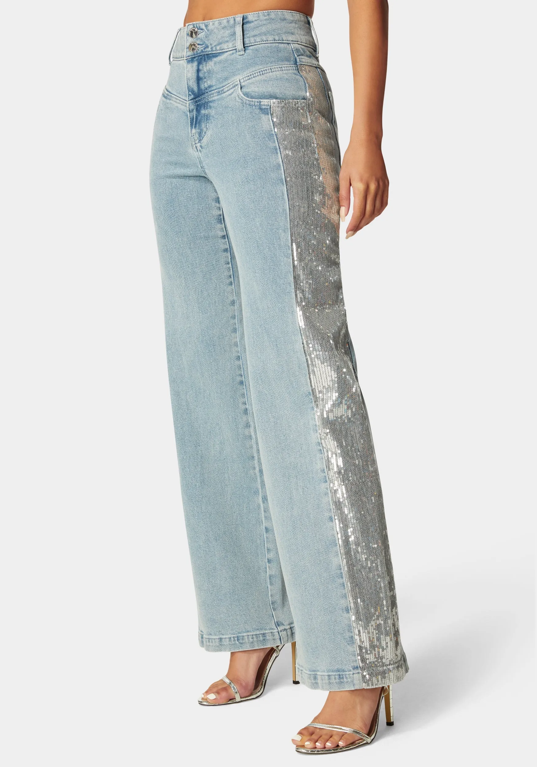 High Waist Sequin Wide Leg Jeans sold by Bebe