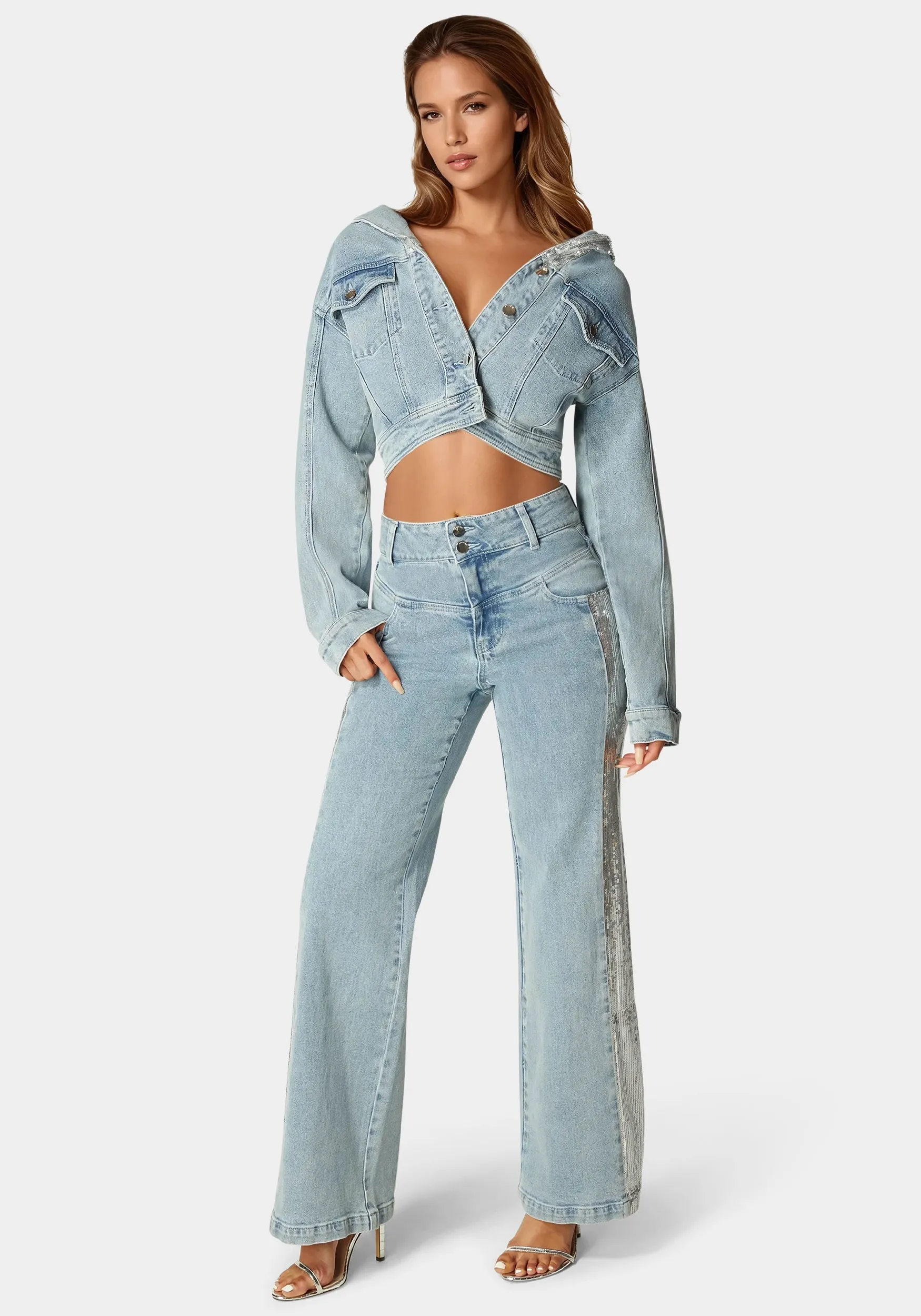 High Waist Sequin Wide Leg Jeans sold by Bebe product image thumbnail 2