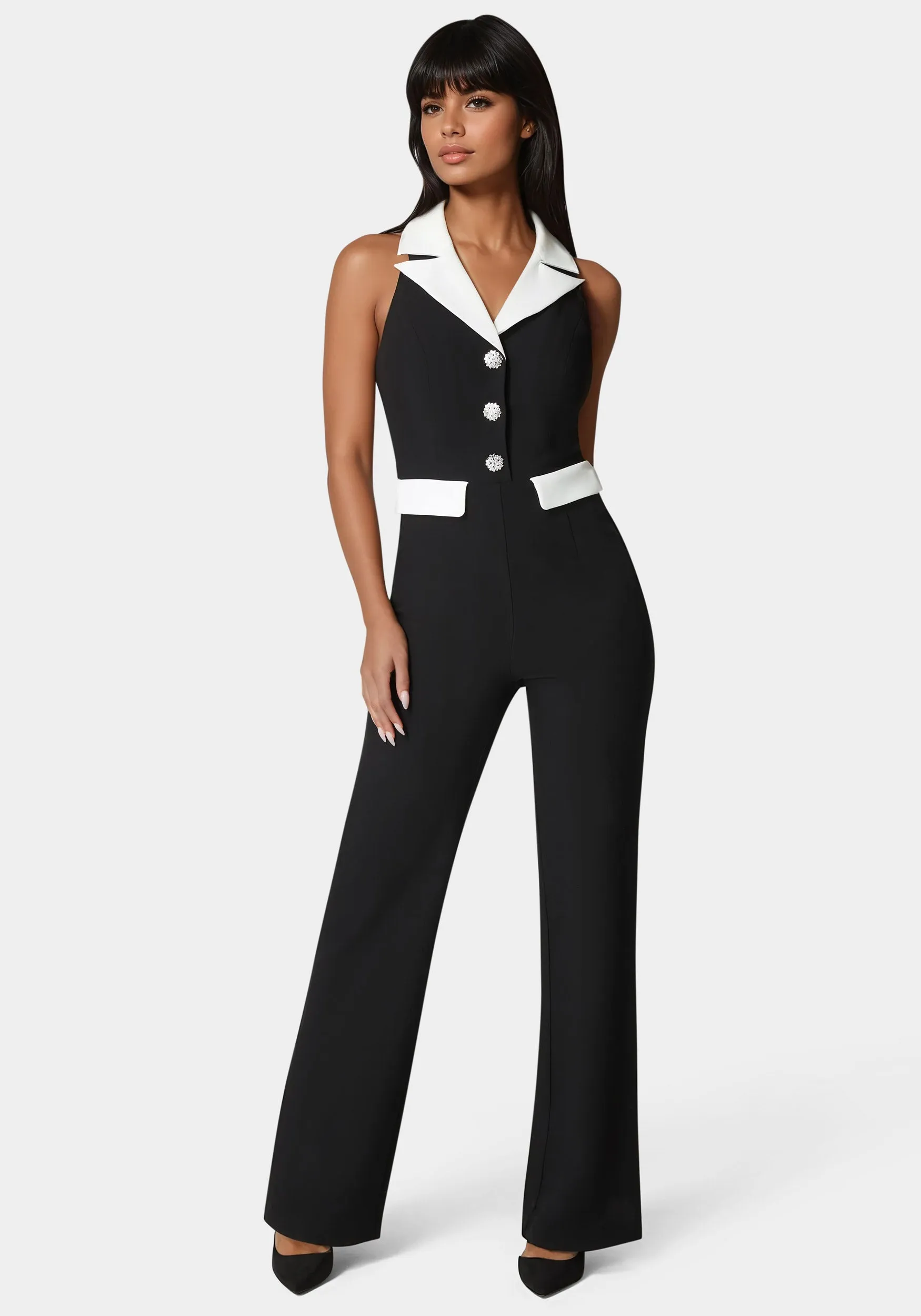 Tailored Straight Flared Jumpsuit sold by Bebe