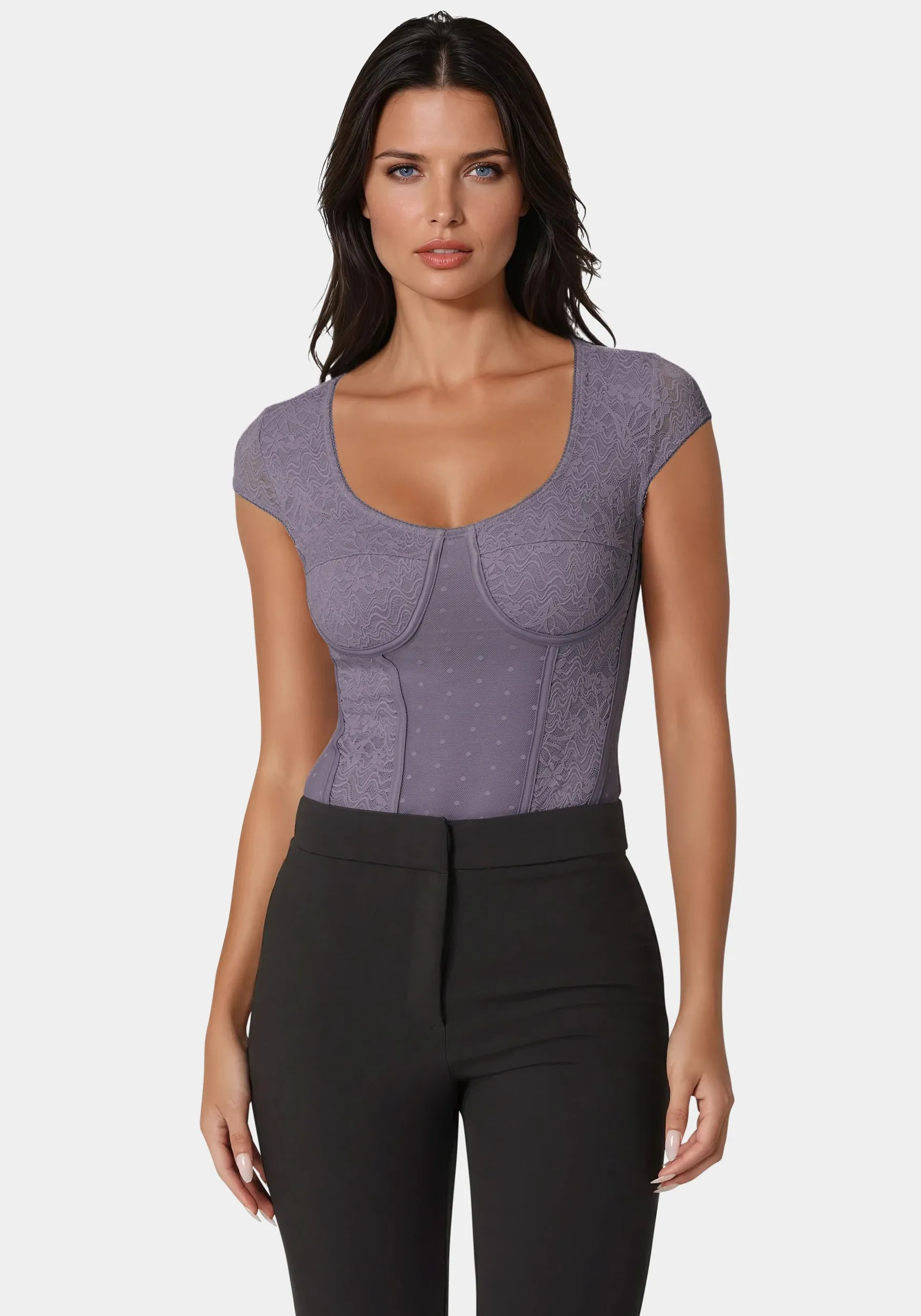 Swiss Dot Lace Bodysuit sold by Bebe