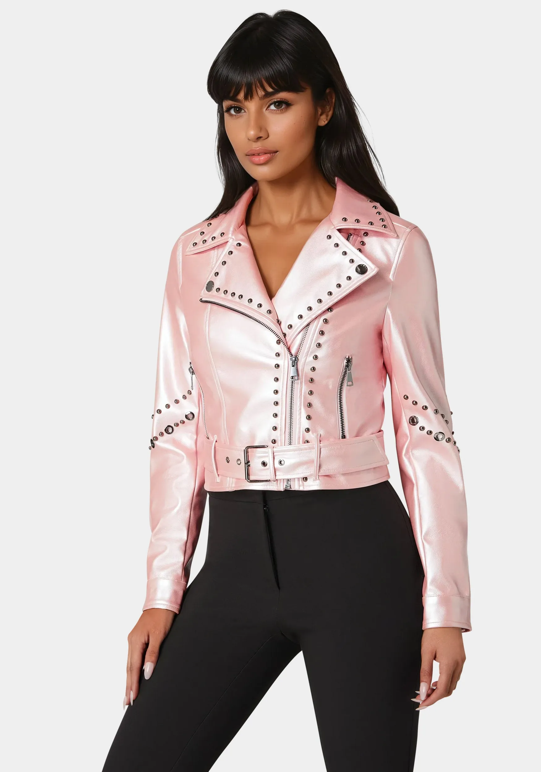 Studded Vegan Leather Moto Jacket sold by Bebe product image thumbnail 2