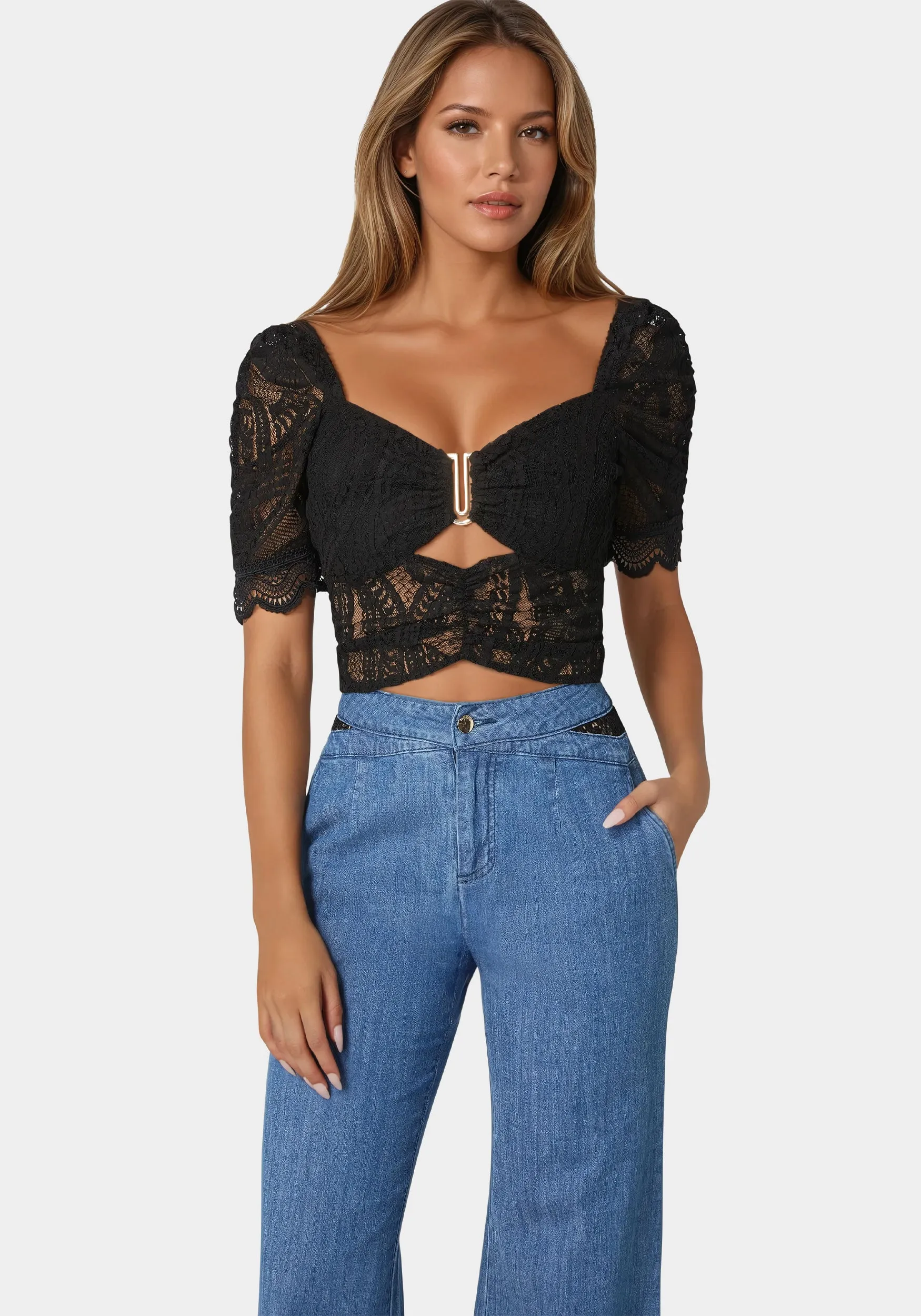 Puff Sleeve Lace Top sold by Bebe