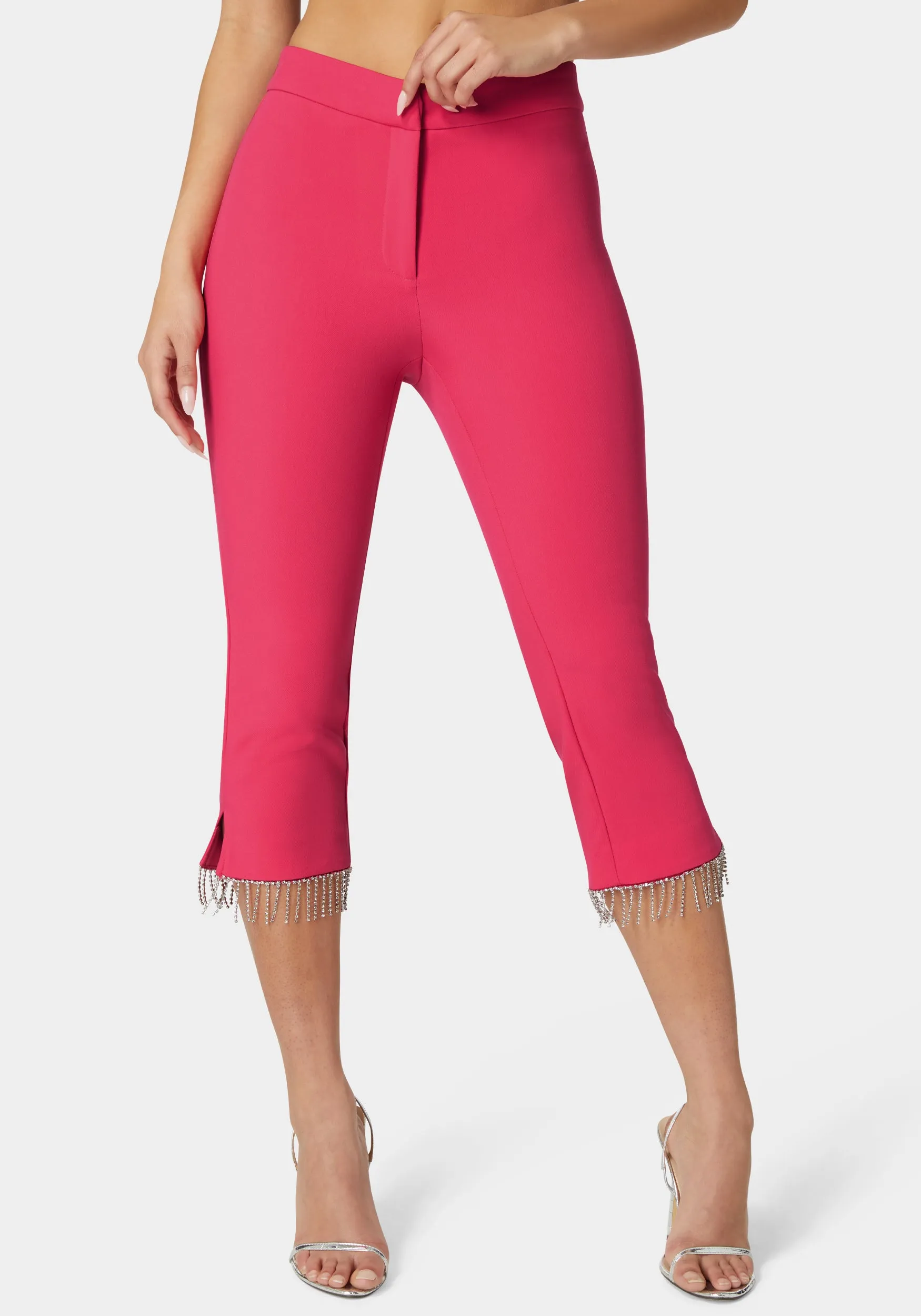 Mid Waist Rhinestone Fringe Capri sold by Bebe
